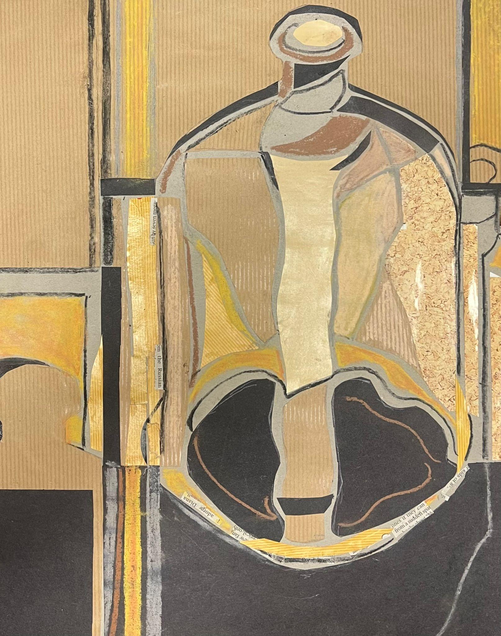 Composición abstracta moderna de mediados de siglo Formas geométricas atrevidas Capas texturadas - Painting de French School