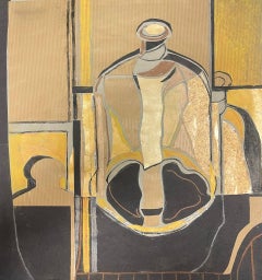 Mid-Century Modern Abstract Composition Bold Geometric Forms Textured Layers