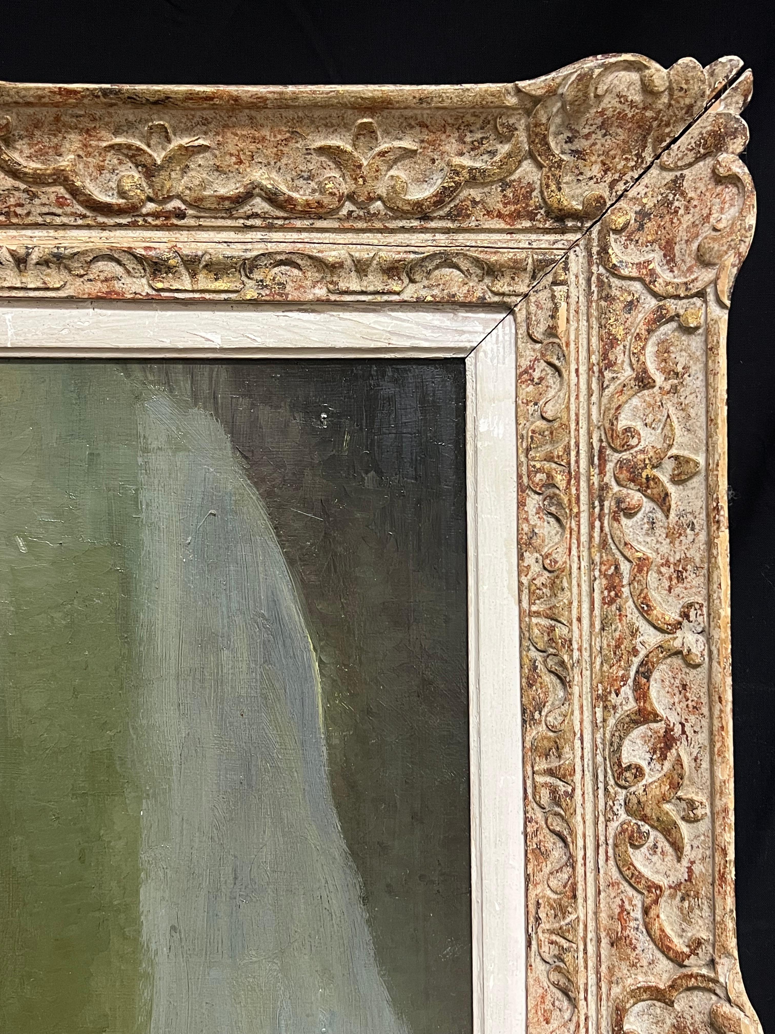 Retrato modernista de mediados de siglo de una mujer en tonos apagados Pintura francesa de los años 50 en venta 5