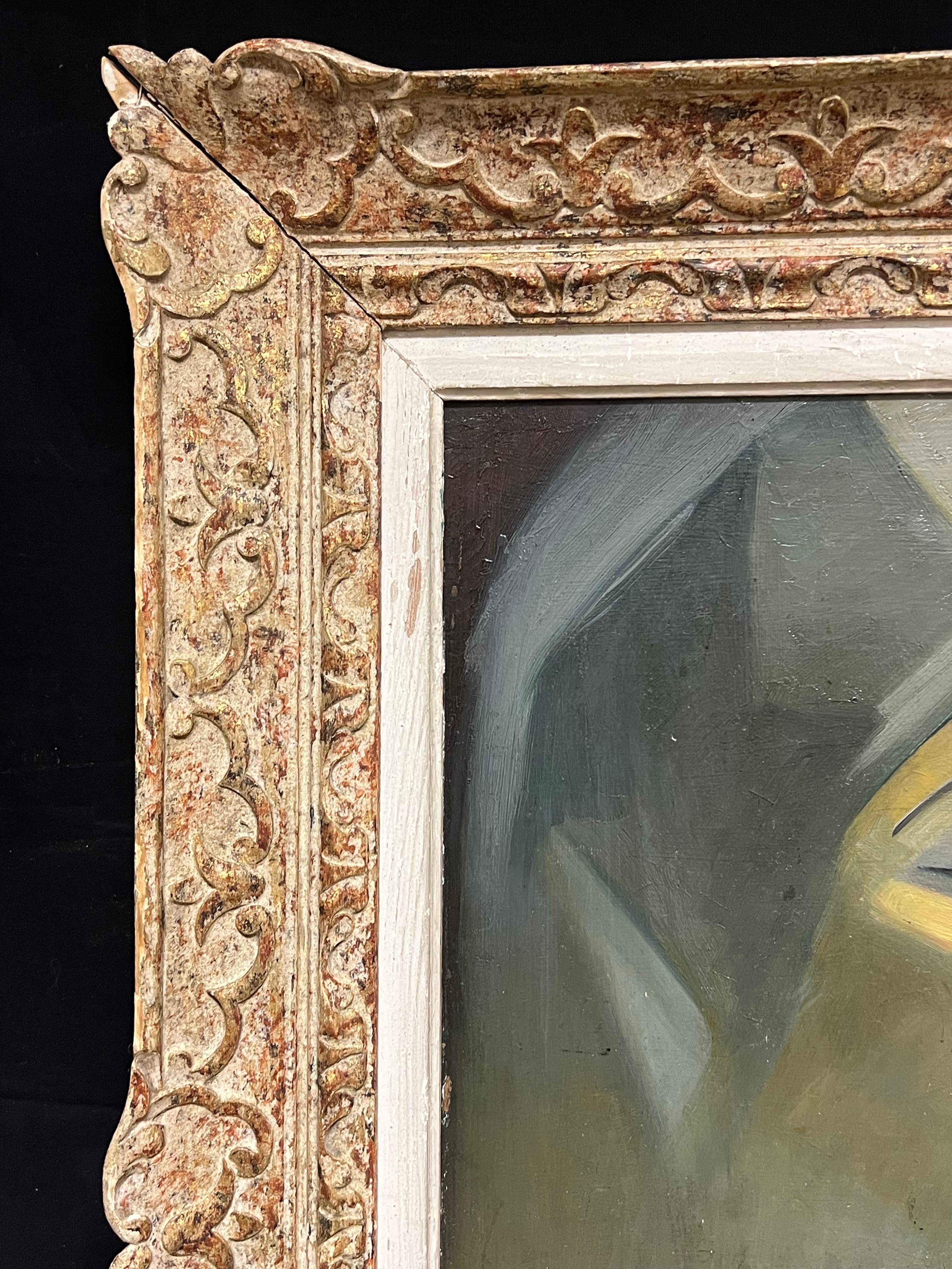 Retrato modernista de mediados de siglo de una mujer en tonos apagados Pintura francesa de los años 50 en venta 6