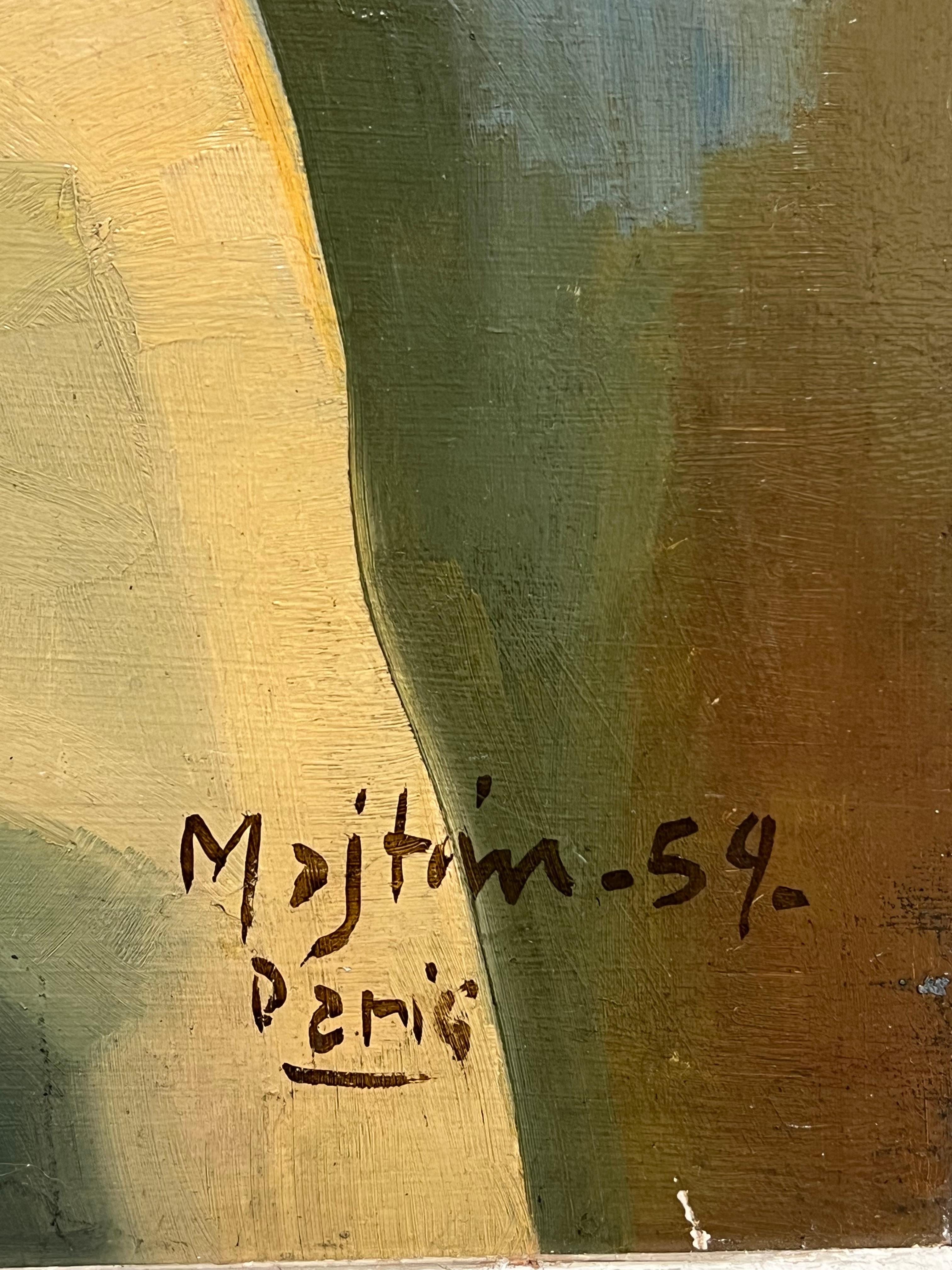Retrato modernista de mediados de siglo de una mujer en tonos apagados Pintura francesa de los años 50 en venta 3