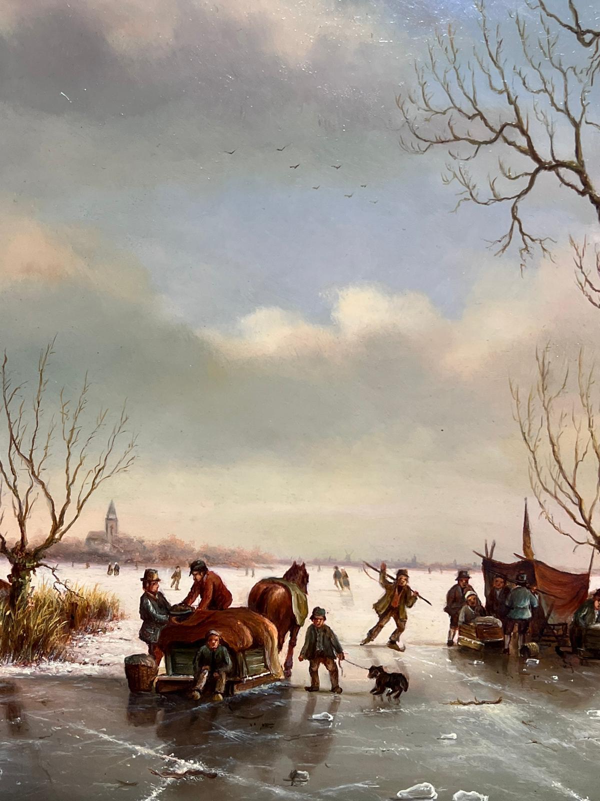 Dutch Classical Winter Scene with Figures Enjoying Ice Gilt Framed Oil  For Sale 4