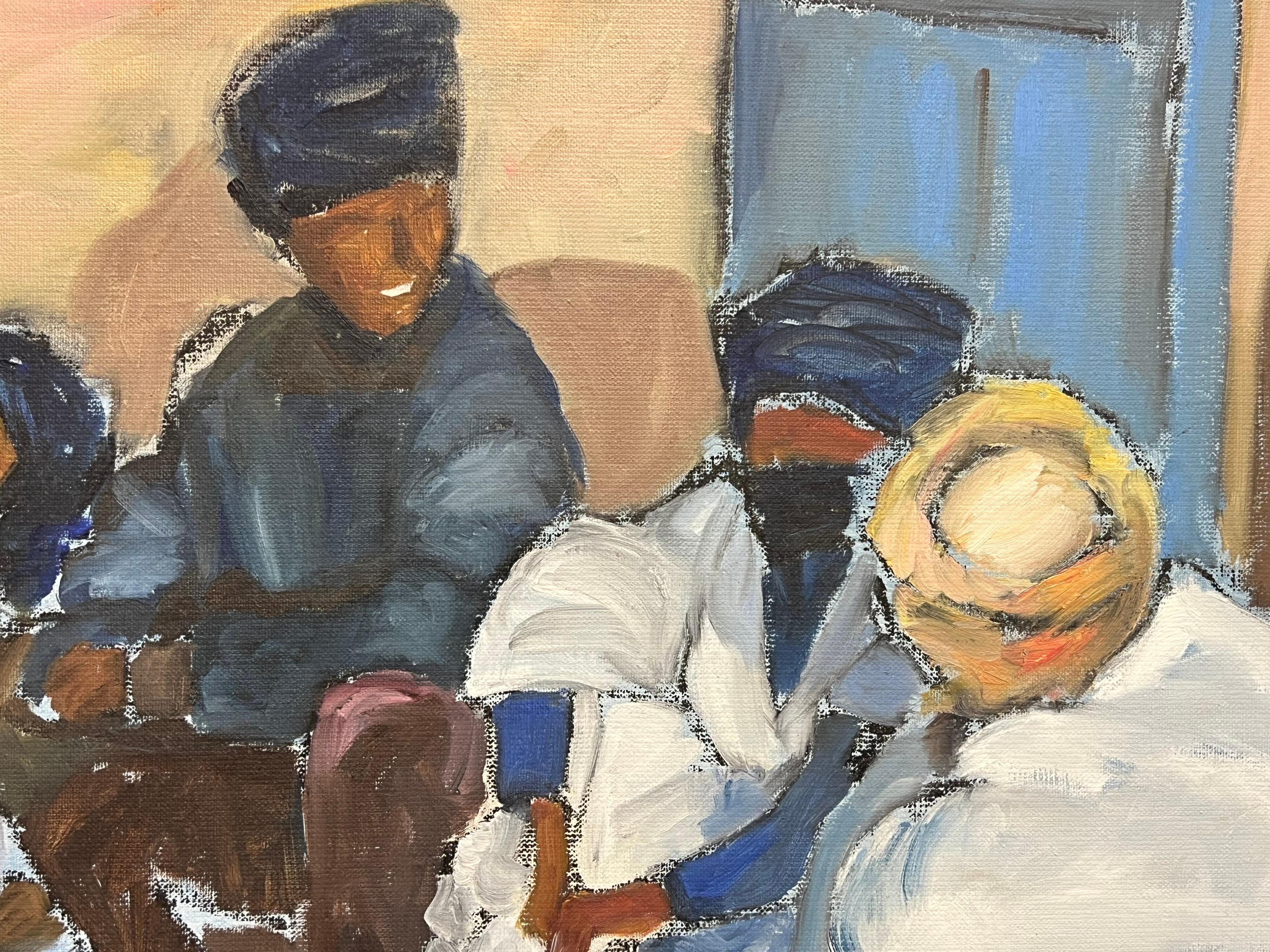 Óleo Francés Moderno Firmado Hombres Charlando Mauritania Ouadane Escena Callejera - Painting Posimpresionista de French School