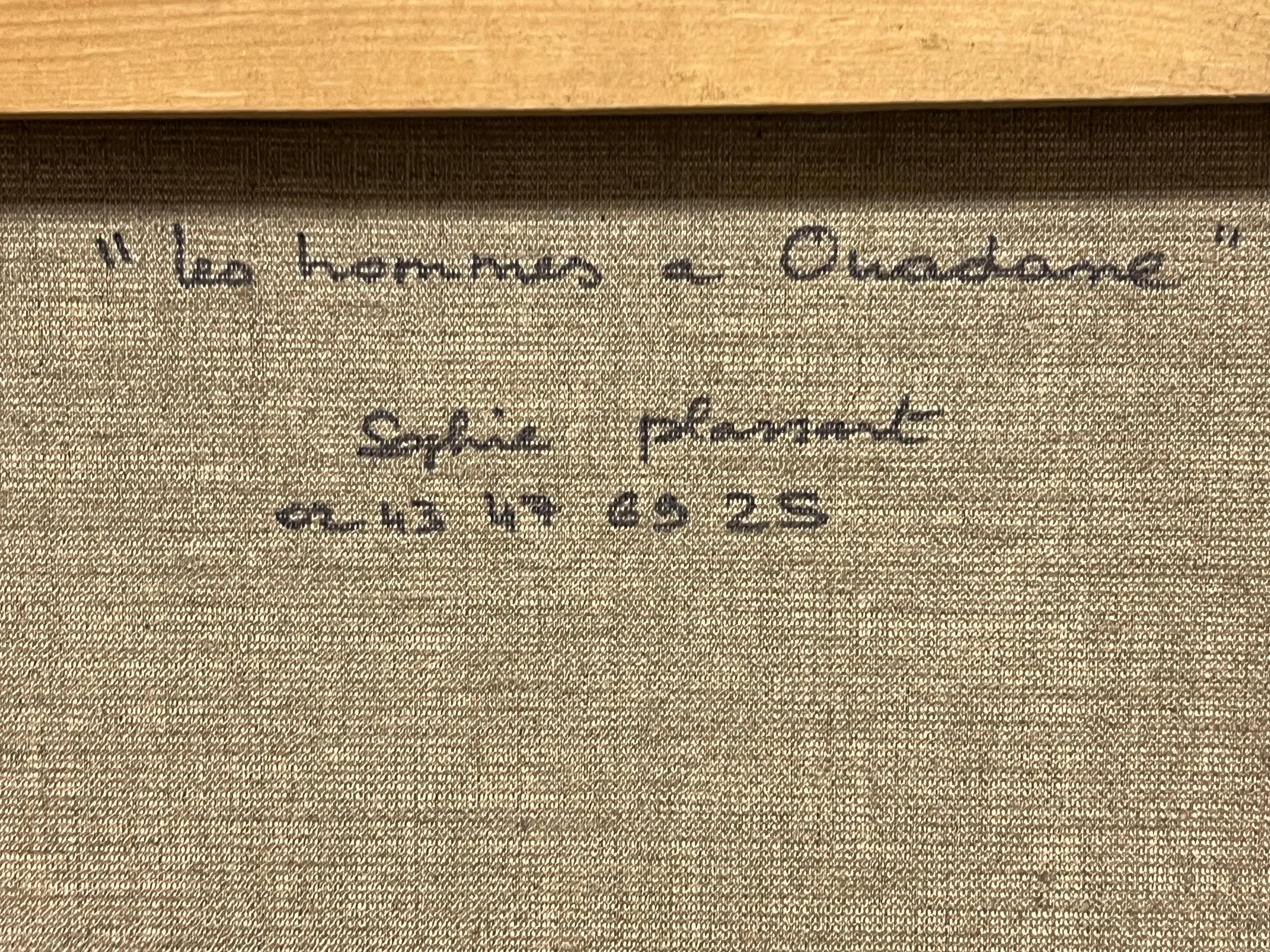 Óleo Francés Moderno Firmado Hombres Charlando Mauritania Ouadane Escena Callejera en venta 4
