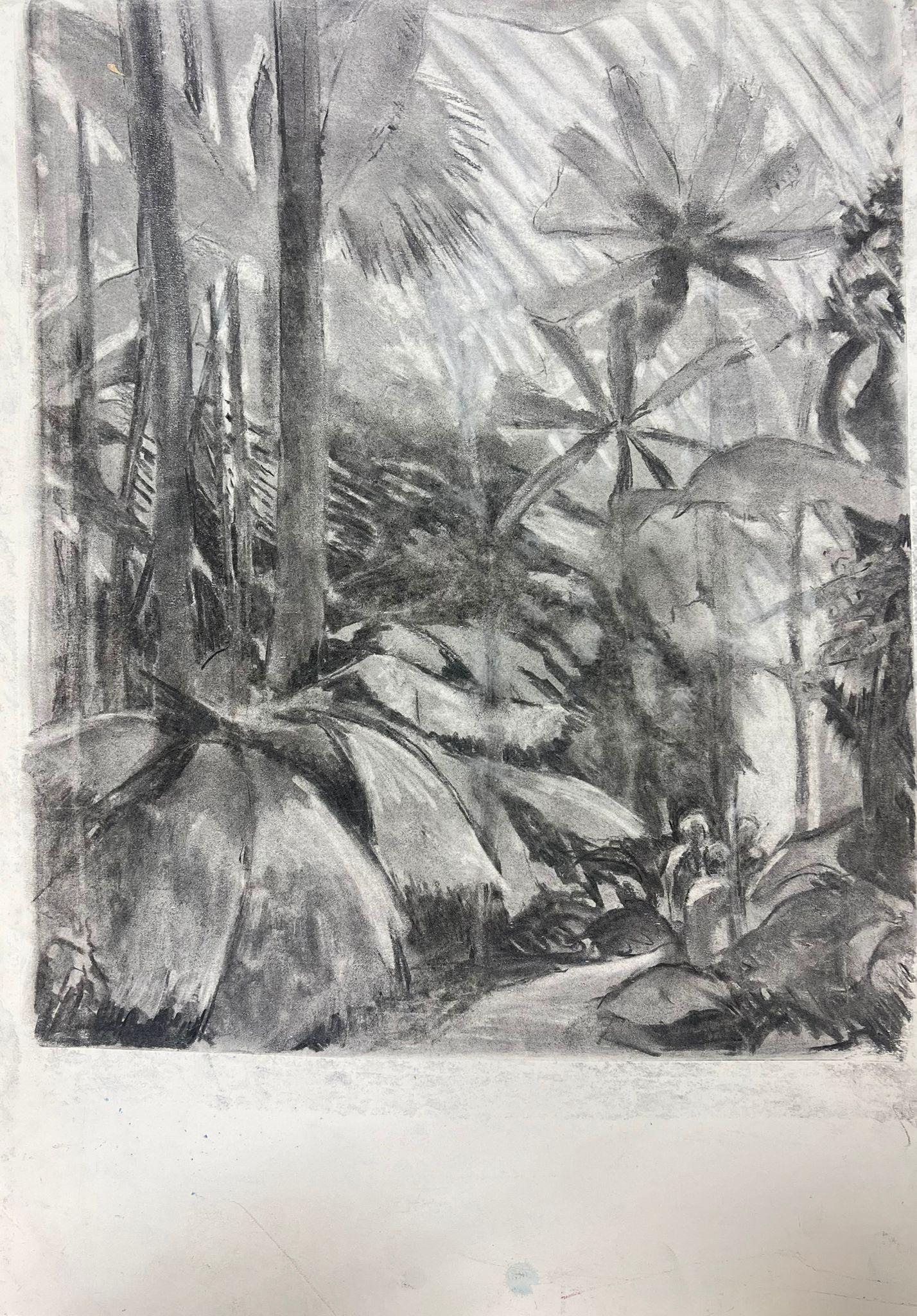 Escena monocromática de la selva en carboncillo Misterio de la selva tropical - Painting de French School