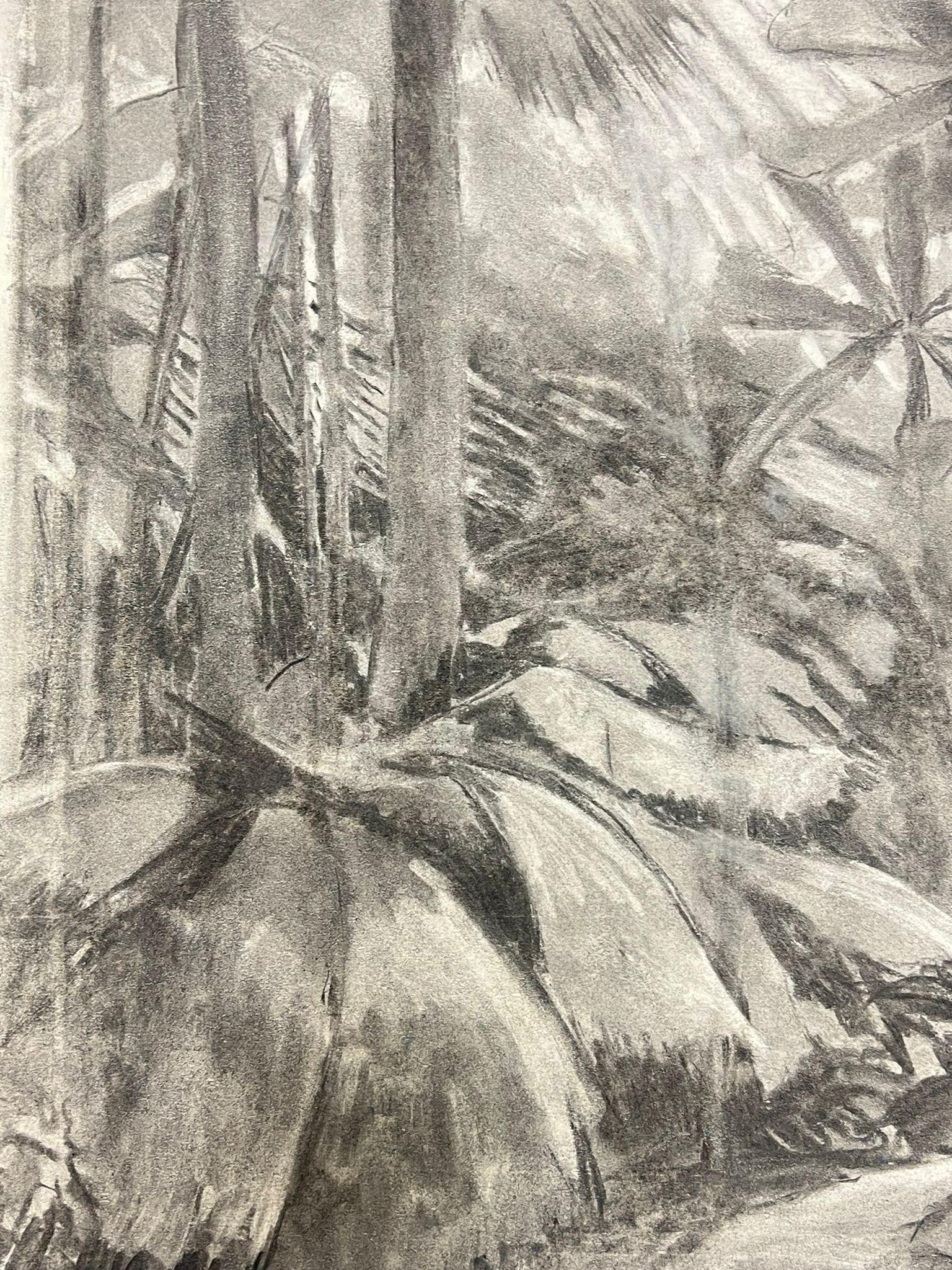 Escena monocromática de la selva en carboncillo Misterio de la selva tropical - Landscape Painting Gris de French School