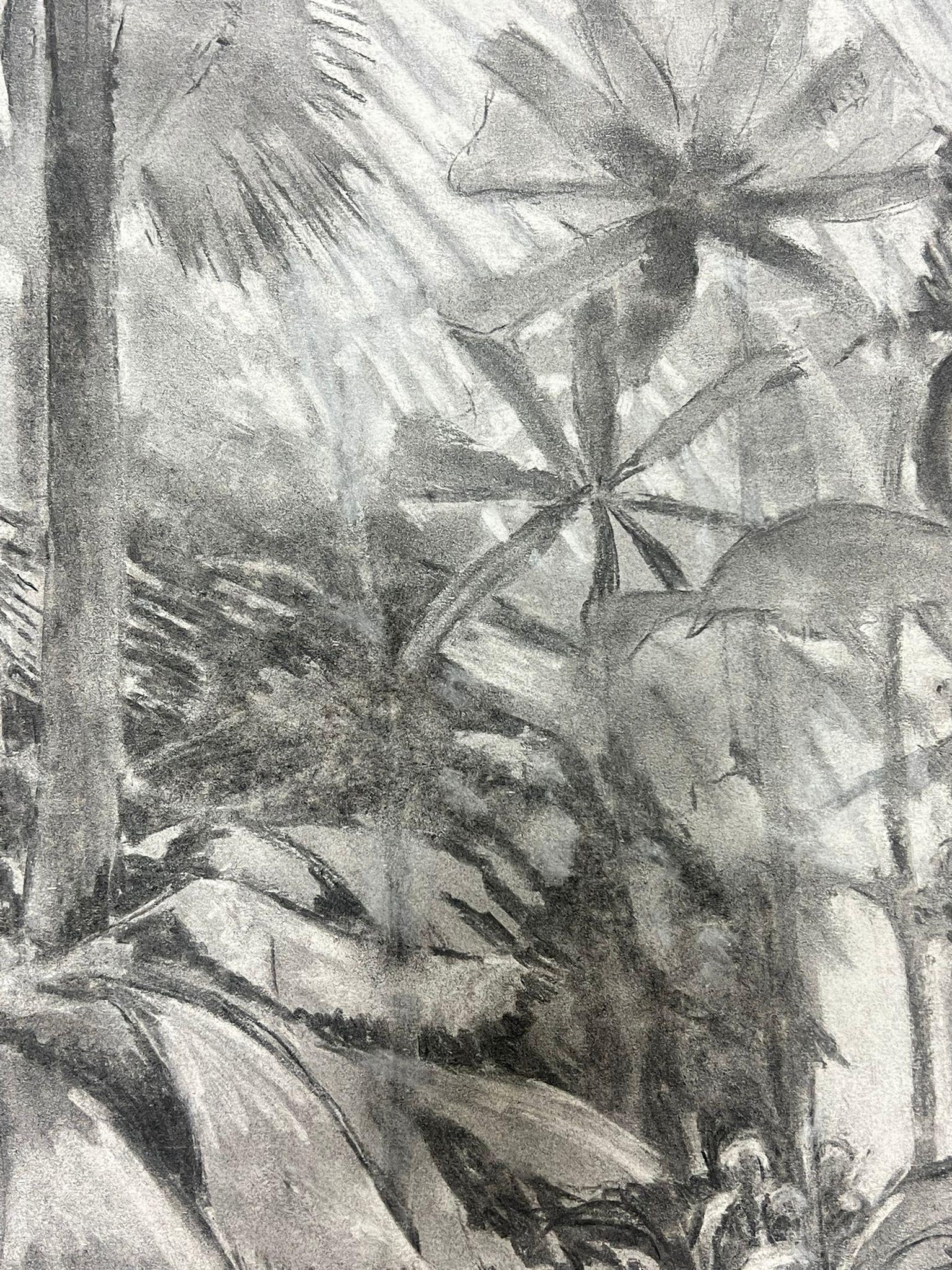 Escena monocromática de la selva en carboncillo Misterio de la selva tropical en venta 1