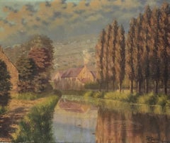 NO RESERVE Vintage French Impressionist Signed Oil - Houses 
Trees by river