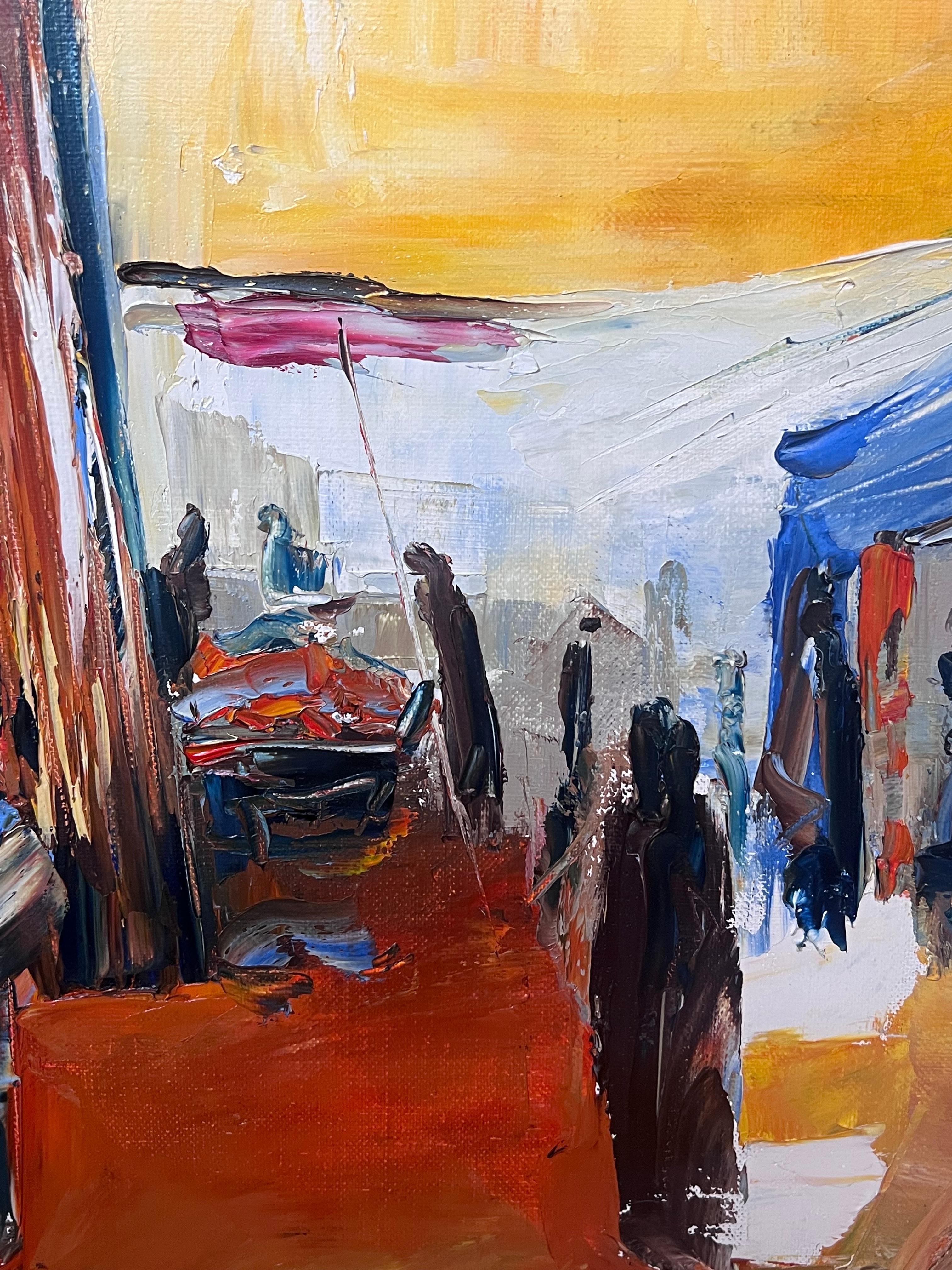 North African Street Market with Figures French Modernist Signed Painting For Sale 2