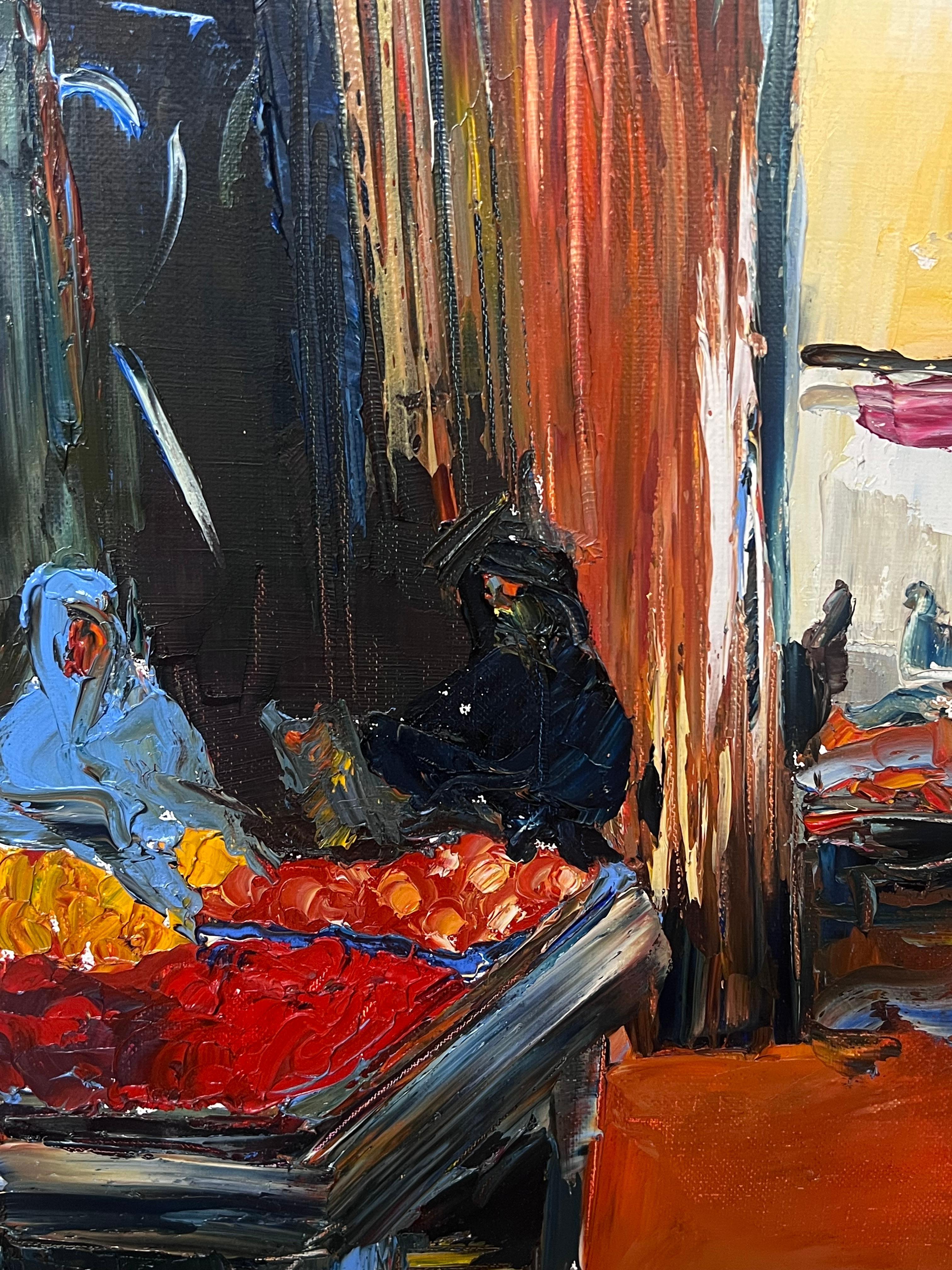 North African Street Market with Figures French Modernist Signed Painting For Sale 3