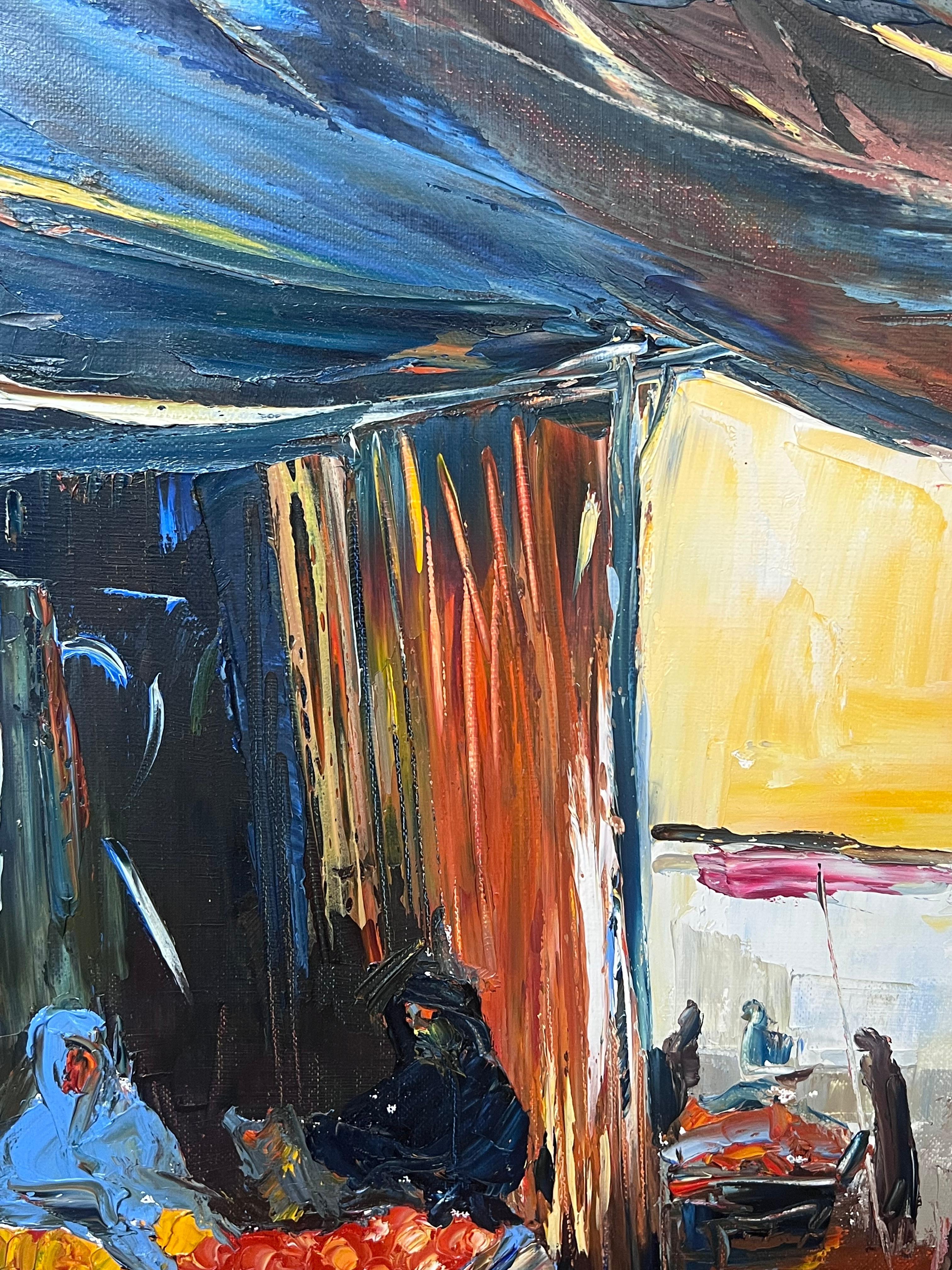 North African Street Market with Figures French Modernist Signed Painting For Sale 4