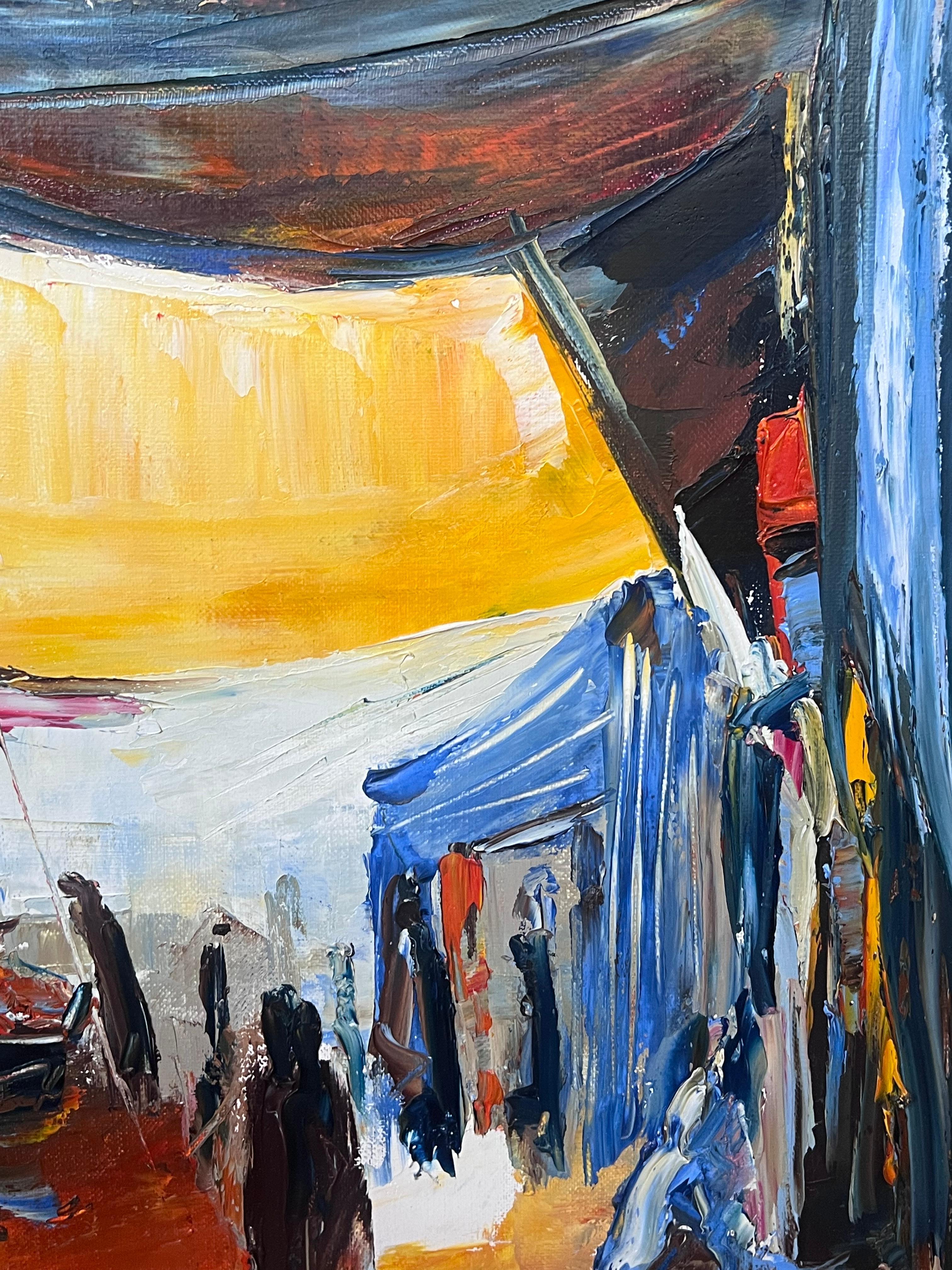 North African Street Market with Figures French Modernist Signed Painting For Sale 5