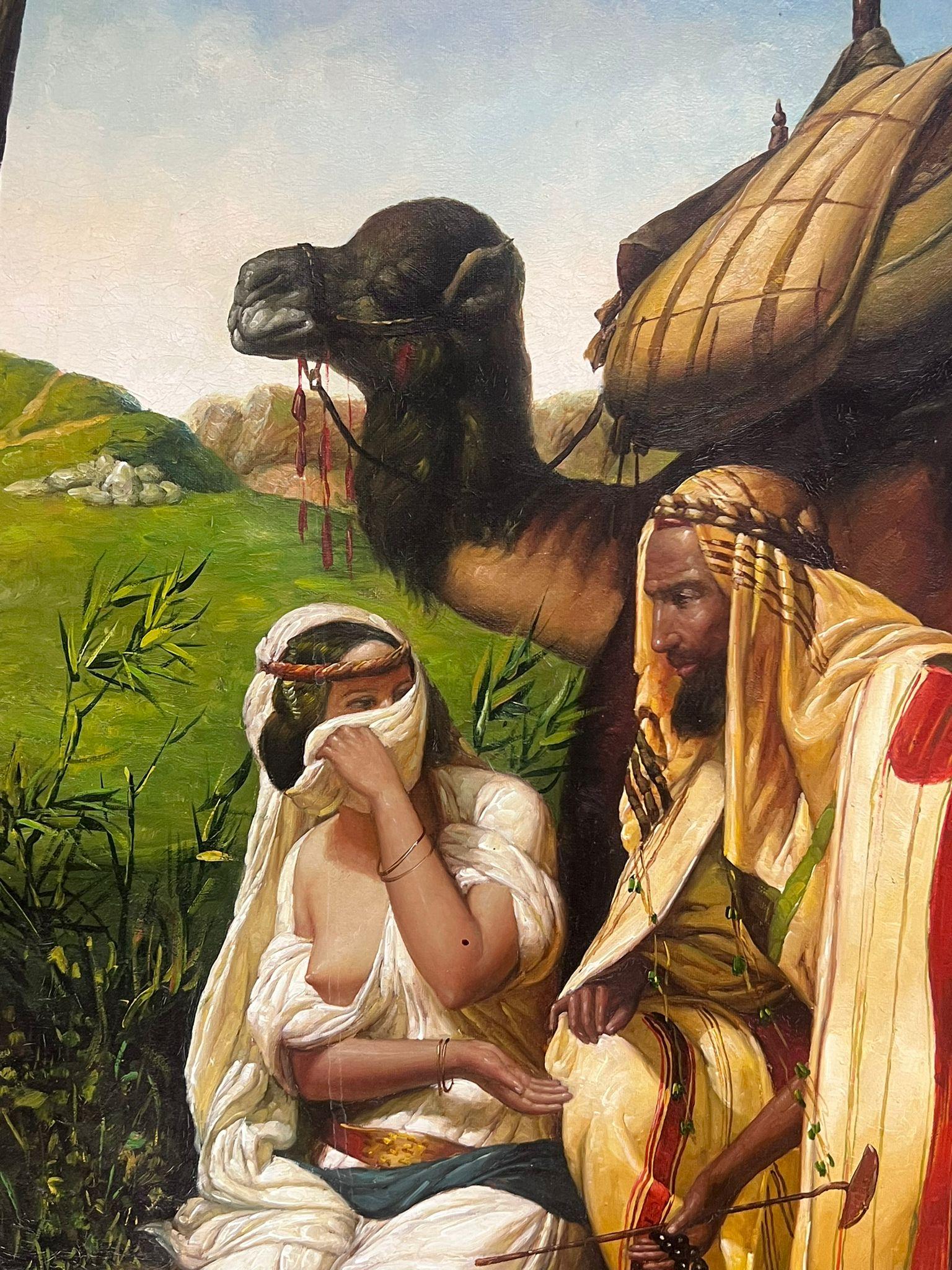 North African Traveller with Camel in Landscape Large Orientalist Oil Painting For Sale 1