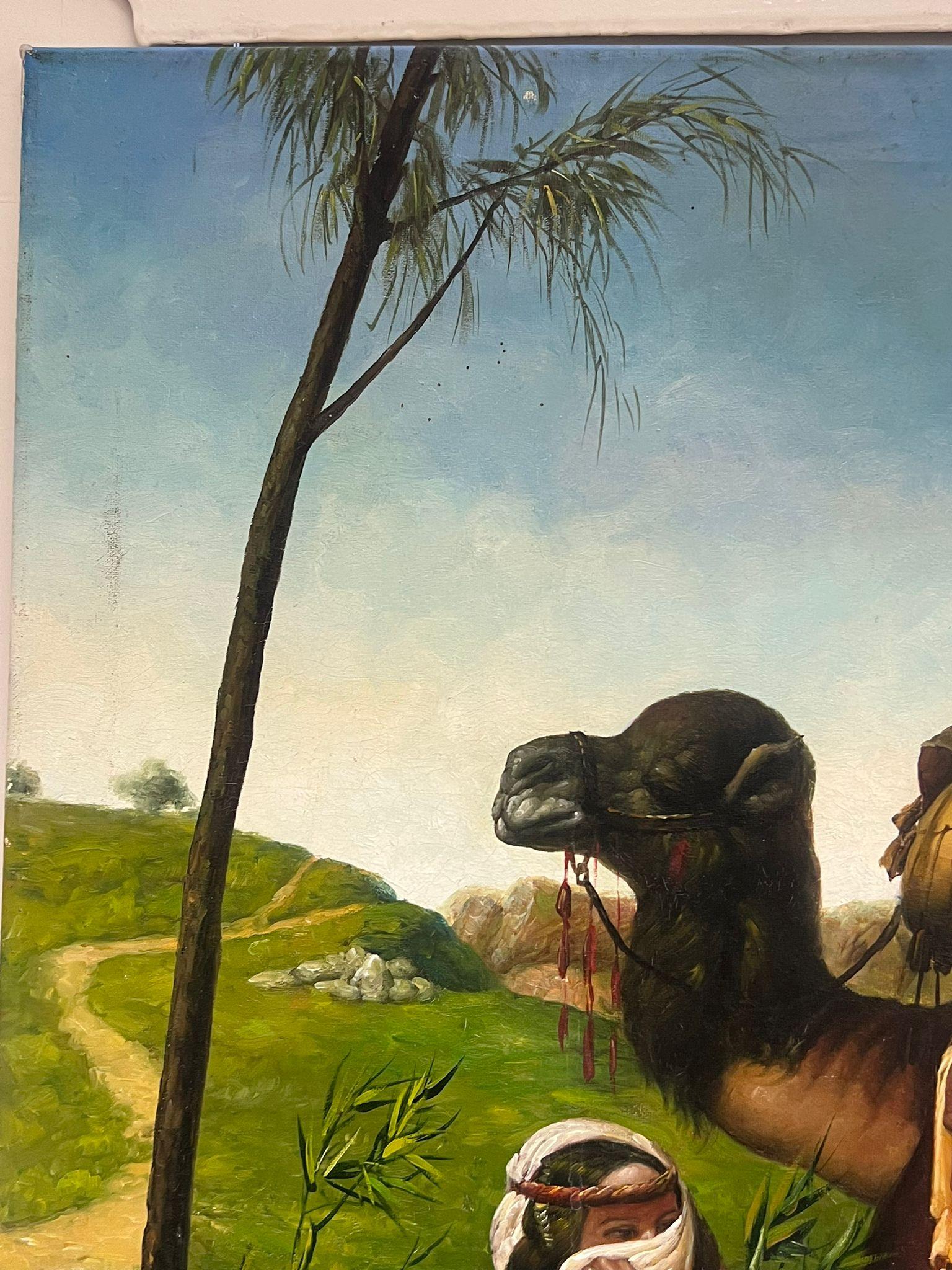 North African Traveller with Camel in Landscape Large Orientalist Oil Painting For Sale 2