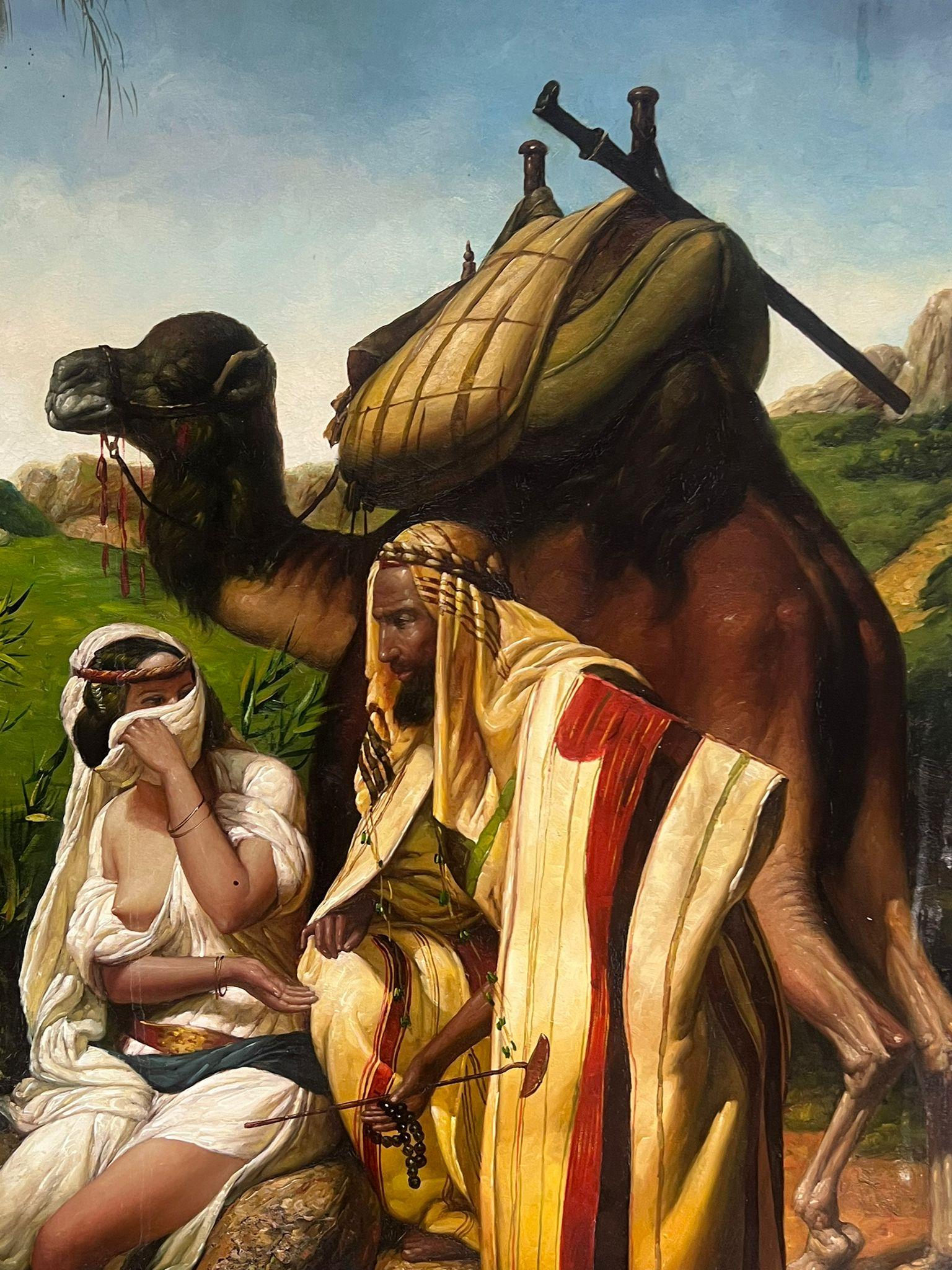 North African Traveller with Camel in Landscape Large Orientalist Oil Painting For Sale 3