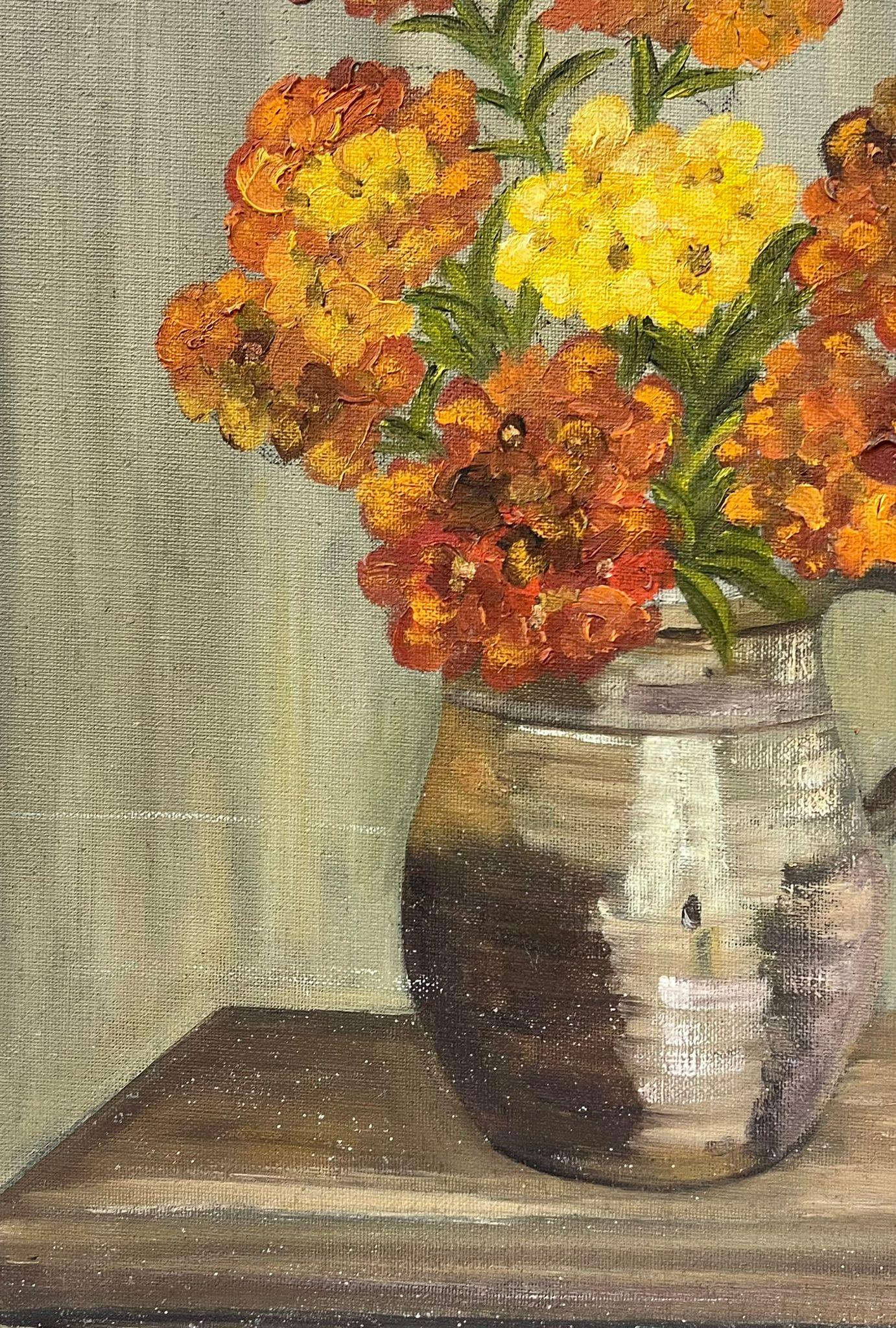 Orange und Gelb in Stein Vase auf Eiche Tisch Innenmalerei – Painting von French School