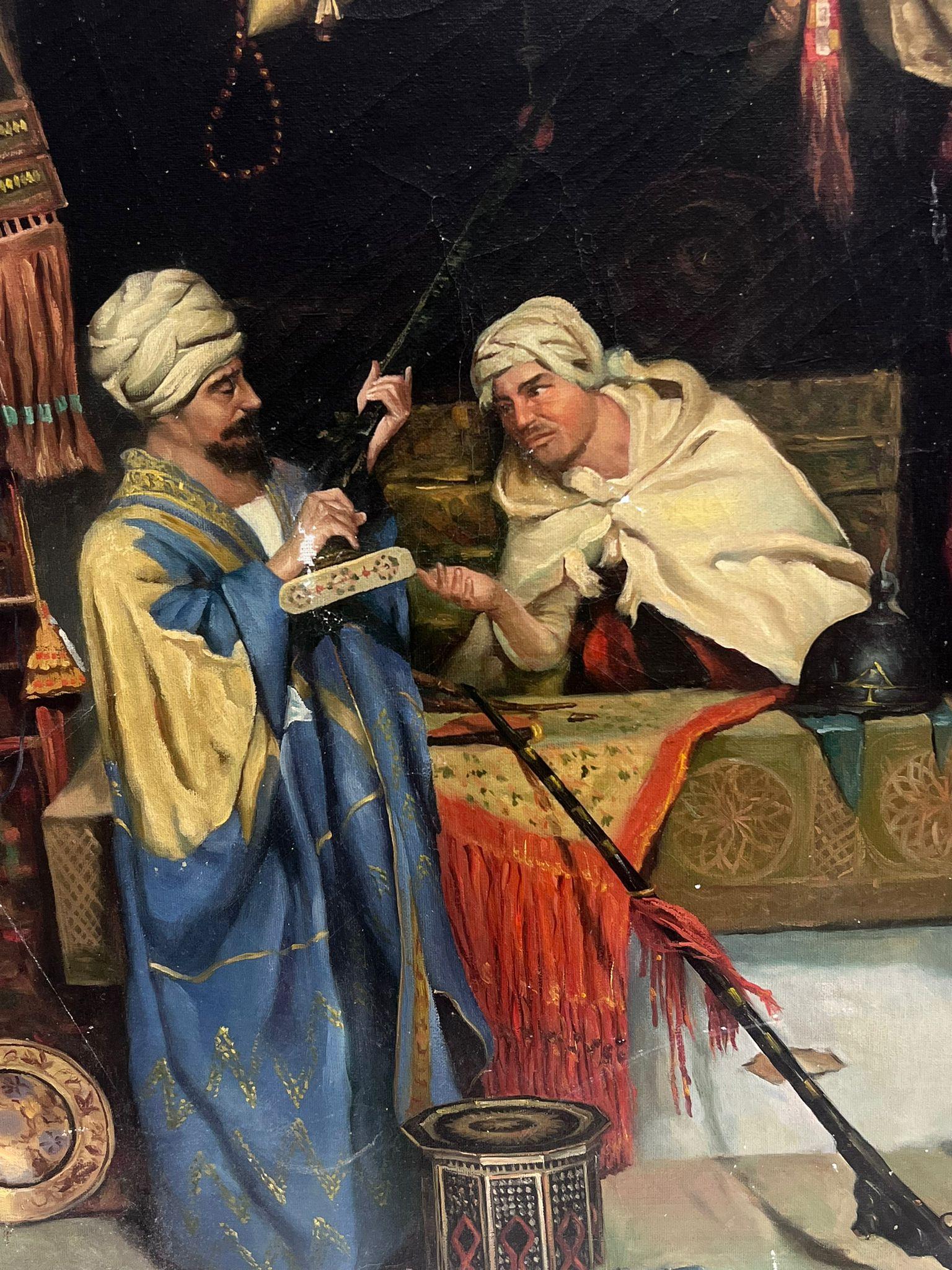 Orientalist North African Figures Market Stall City Scene large Oil Painting For Sale 1