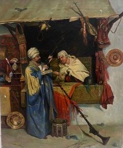 Orientalische nordafrikanische Figuren, Marktstall-Stall-Stall-Stadt-Szene, großes Ölgemälde