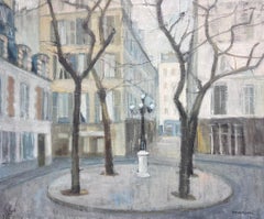 Peinture à l'huile moderniste signée Place de Furstenberg Paris St. Germain, années 1950
