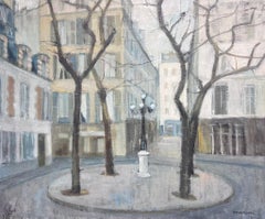 Place de Furstenberg Paris St. Germain 1950, pittura a olio modernista firmata francese