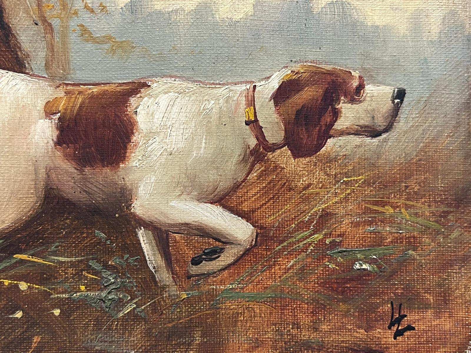 Perro de caza en paisaje Antique French Pintura al óleo sobre lienzo - Painting de French School