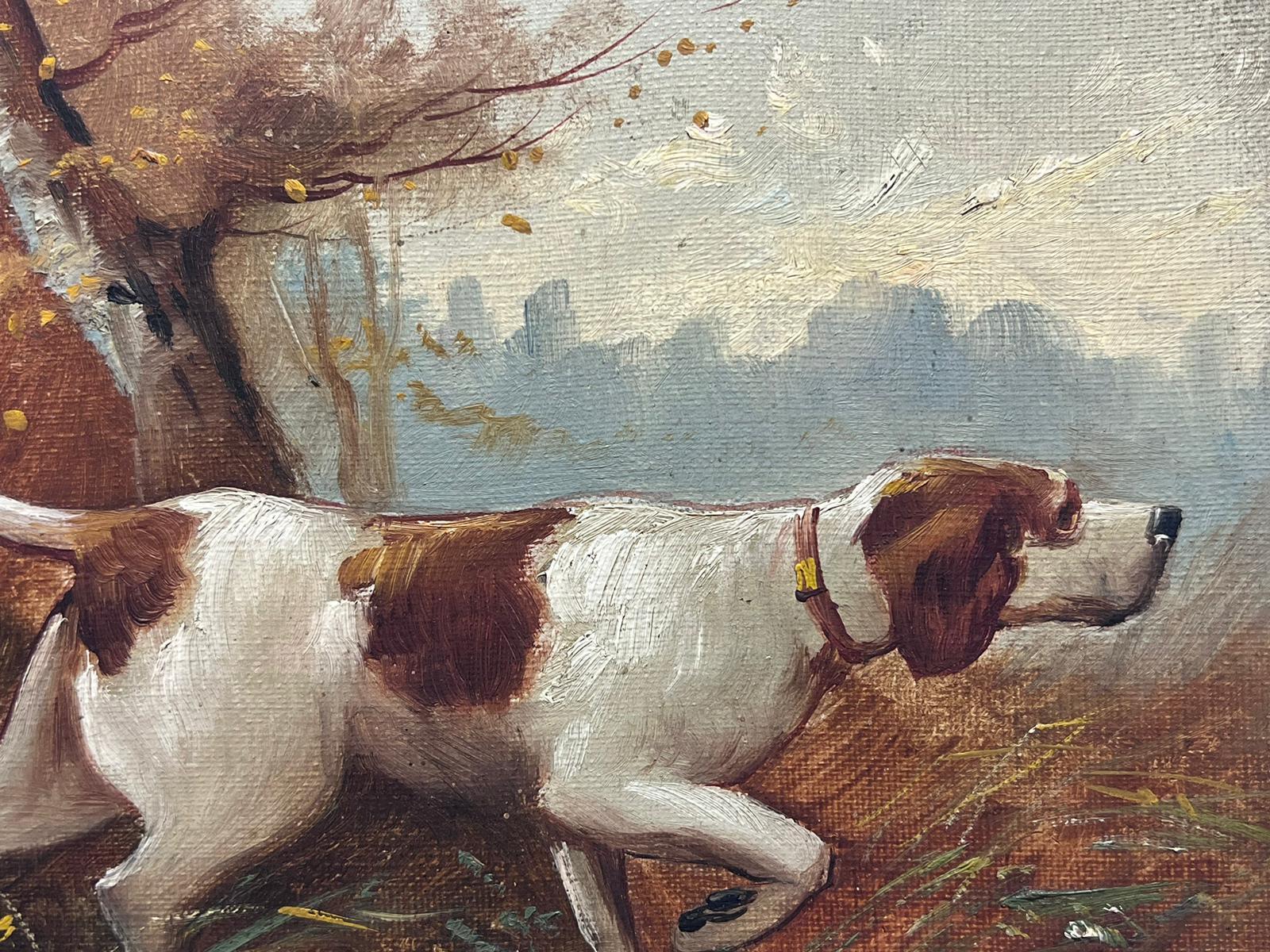 El Cazador (¿Perro de muestra?)
Escuela Francesa, principios del siglo XX
firmado con iniciales
óleo sobre lienzo, sin enmarcar
lienzo: 6,5 x 8,5 pulgadas
procedencia: colección privada, Francia
estado: estado muy bueno y sólido, algunos pequeños