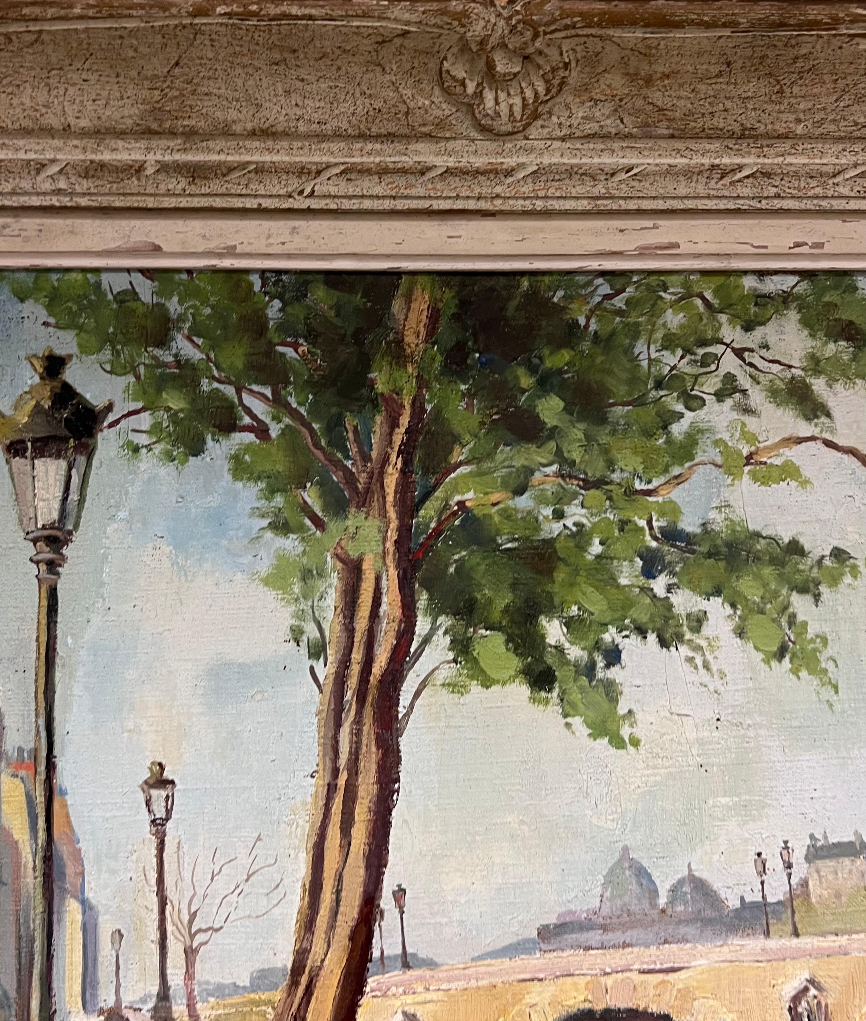 Pont Marie Bridge Paris River Seine 1950's Mid Century French Signed Oil For Sale 8