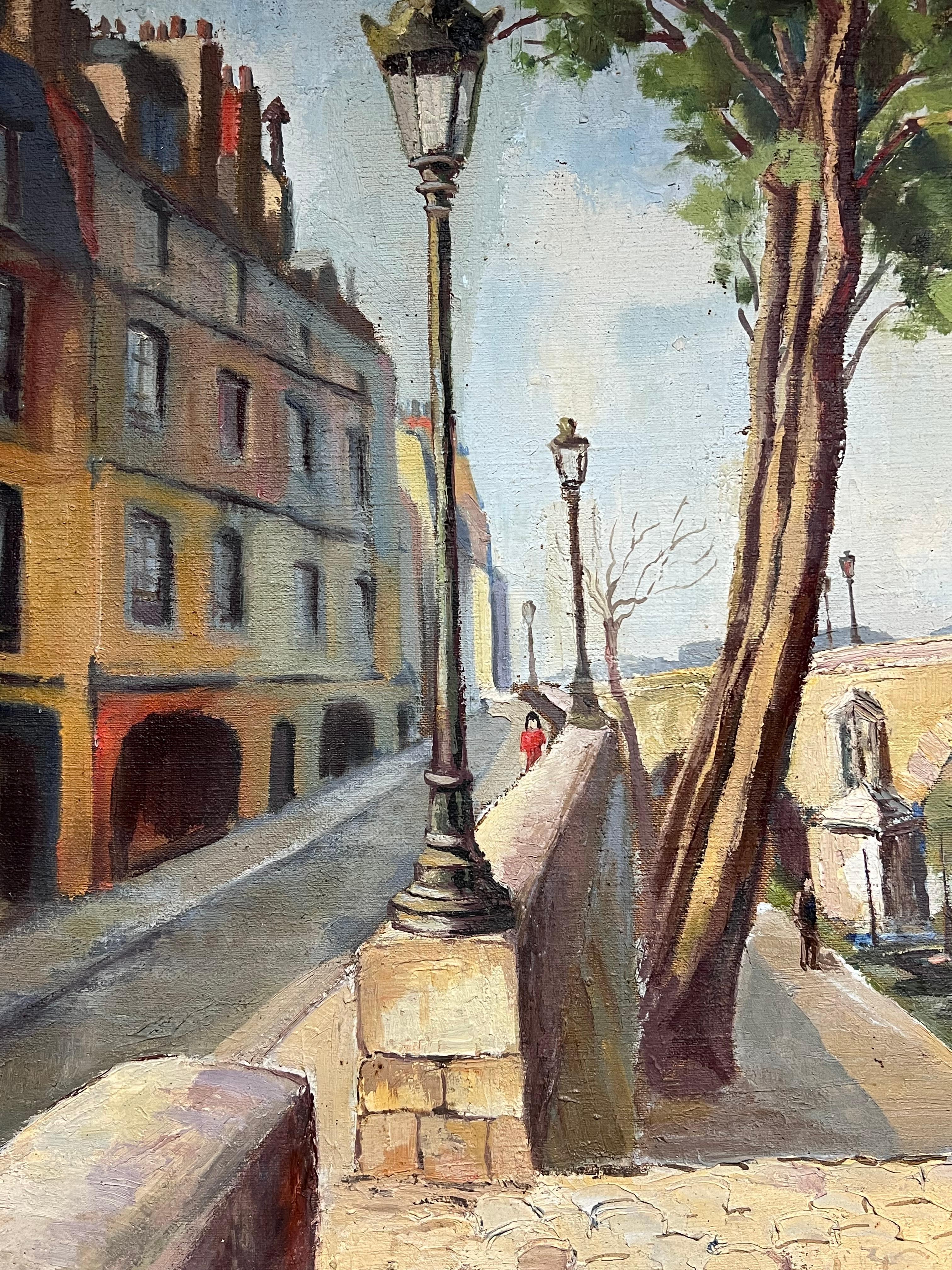 Pont Marie Bridge Paris River Seine 1950's Mid Century French Signed Oil For Sale 11