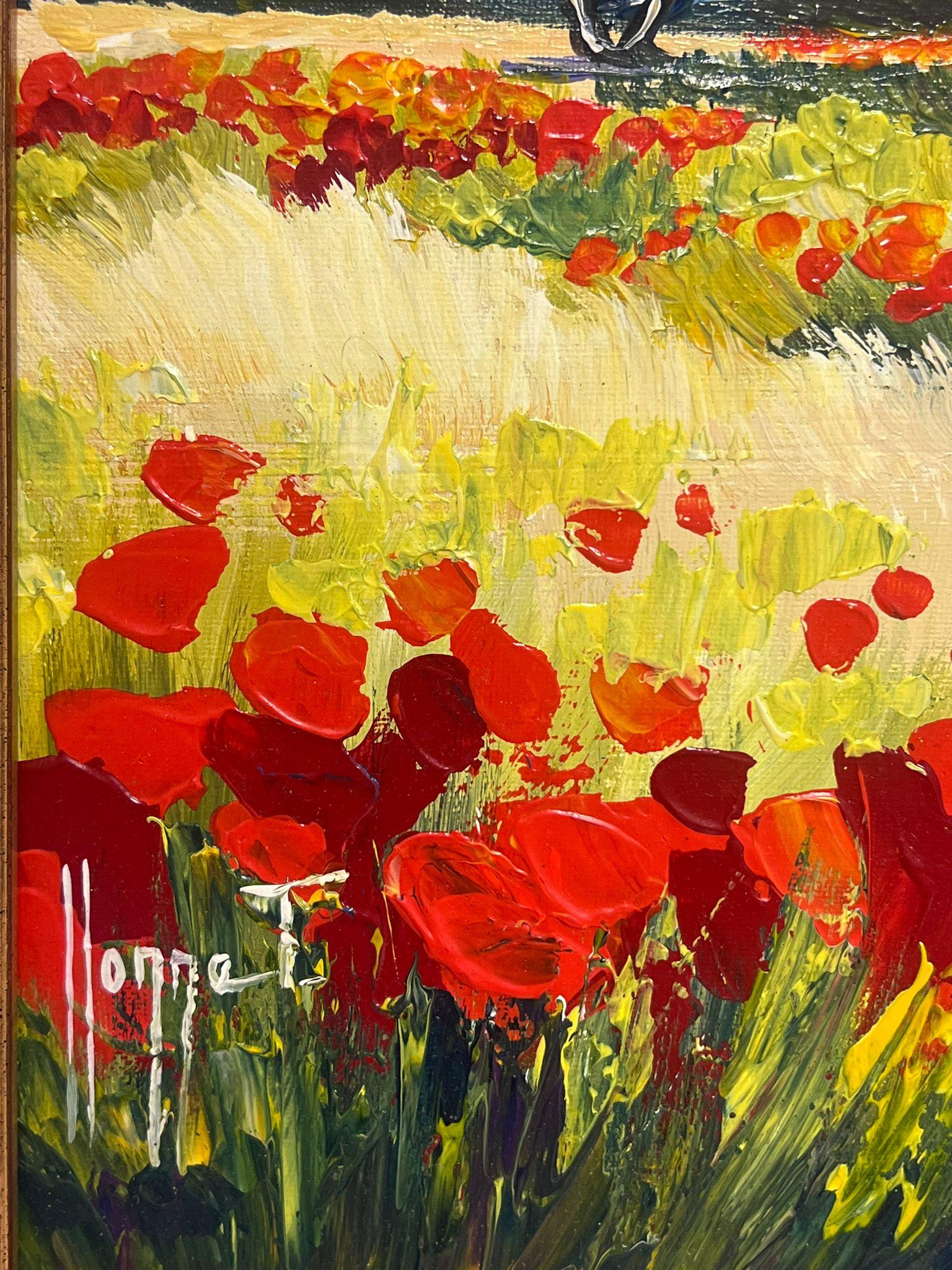 Poppy Fields in Provence
French artist, signed front and back 
oil on canvas, framed
framed: 15 x 15 inches
canvas: 12 x 12 inches
inscribed verso
provenance: private collection, France
condition: very good and sound condition 