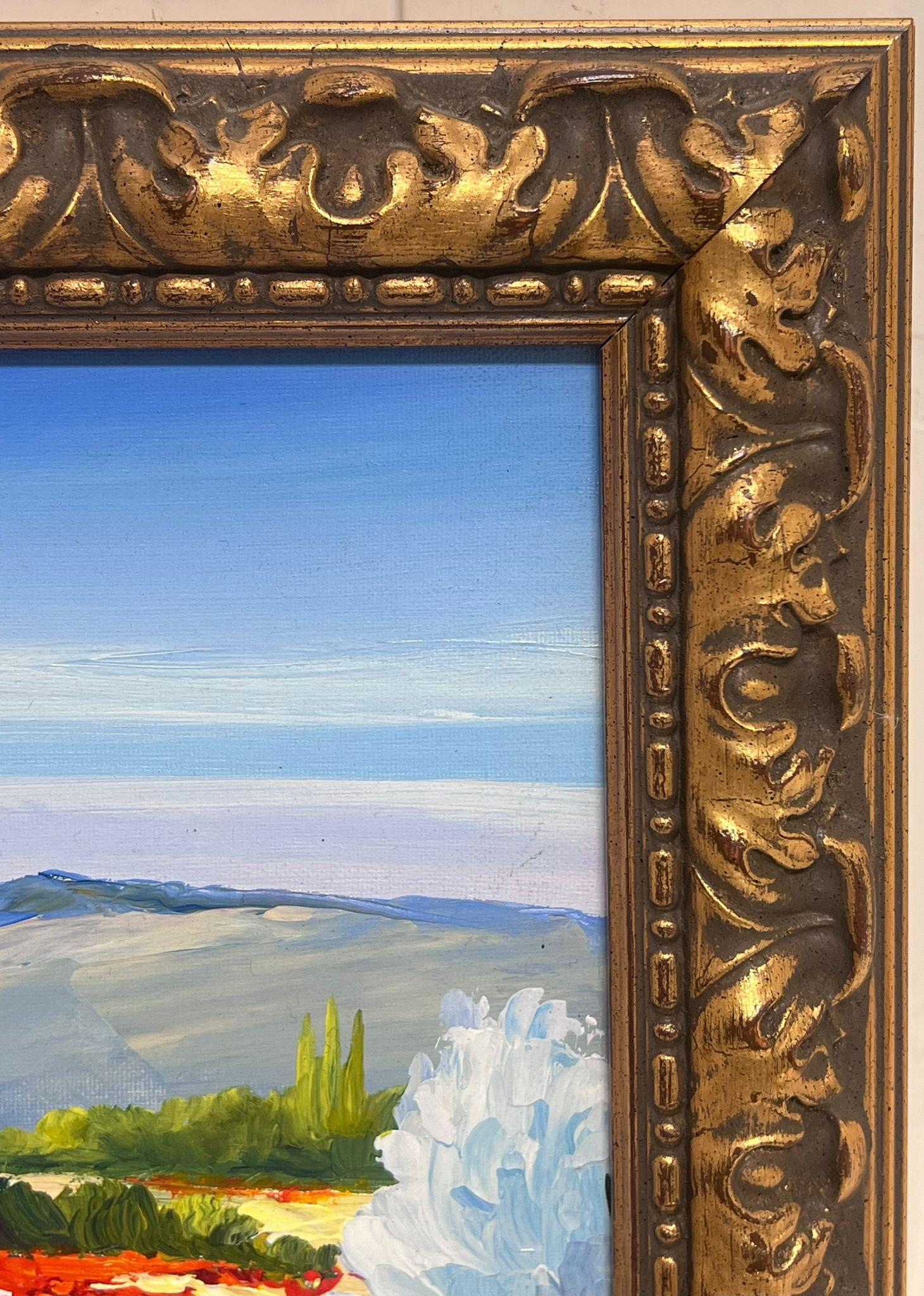 Poppy Fields in Provence Signed French Modernist Oil Painting Gilt Framed For Sale 3