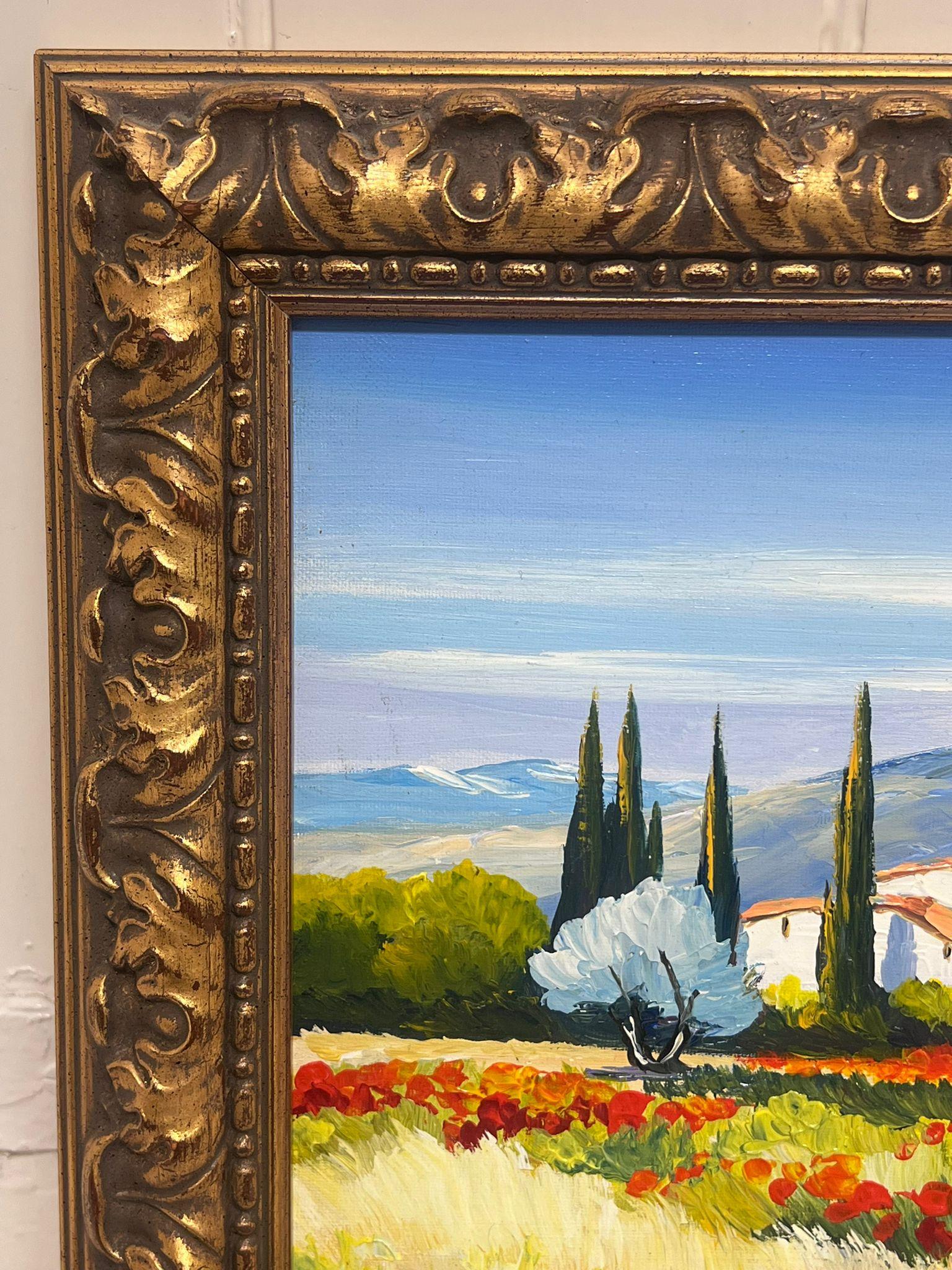 Poppy Fields in Provence Signed French Modernist Oil Painting Gilt Framed For Sale 4