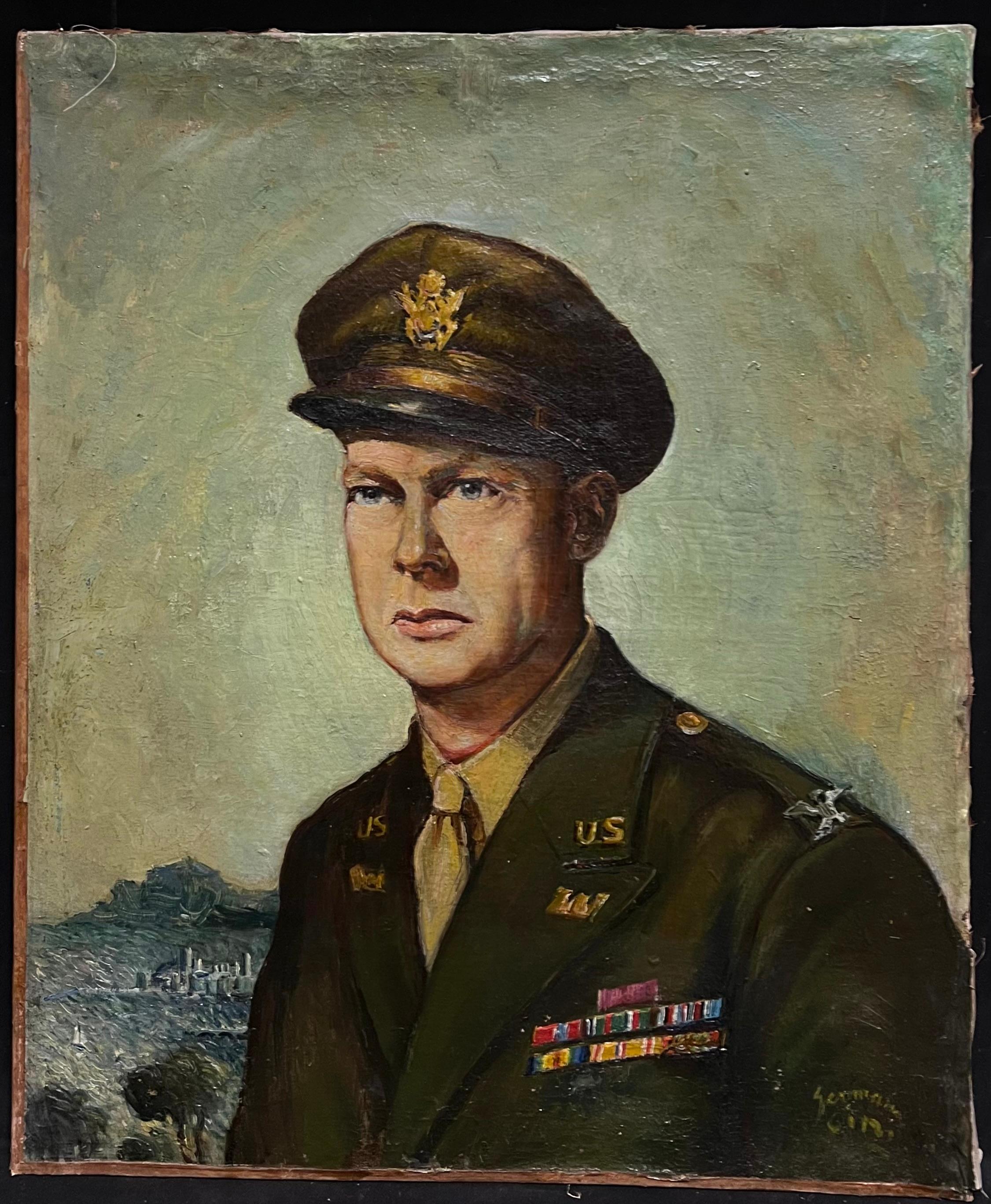 Portrait of Dwight D. Eisenhower (1890–1969) Original 1951 French Oil Painting - Gray Figurative Painting by French School