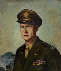 Vintage Portrait of Dwight D. Eisenhower (1890–1969) Original 1951 French Oil Painting
