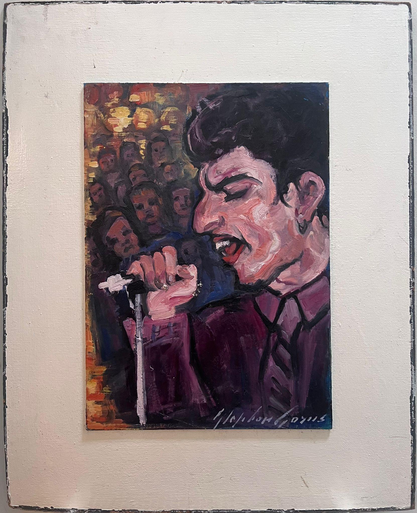 Porträt von Freddie Mercury, signiert Live, signiertes französisches Ölgemälde – Painting von French School