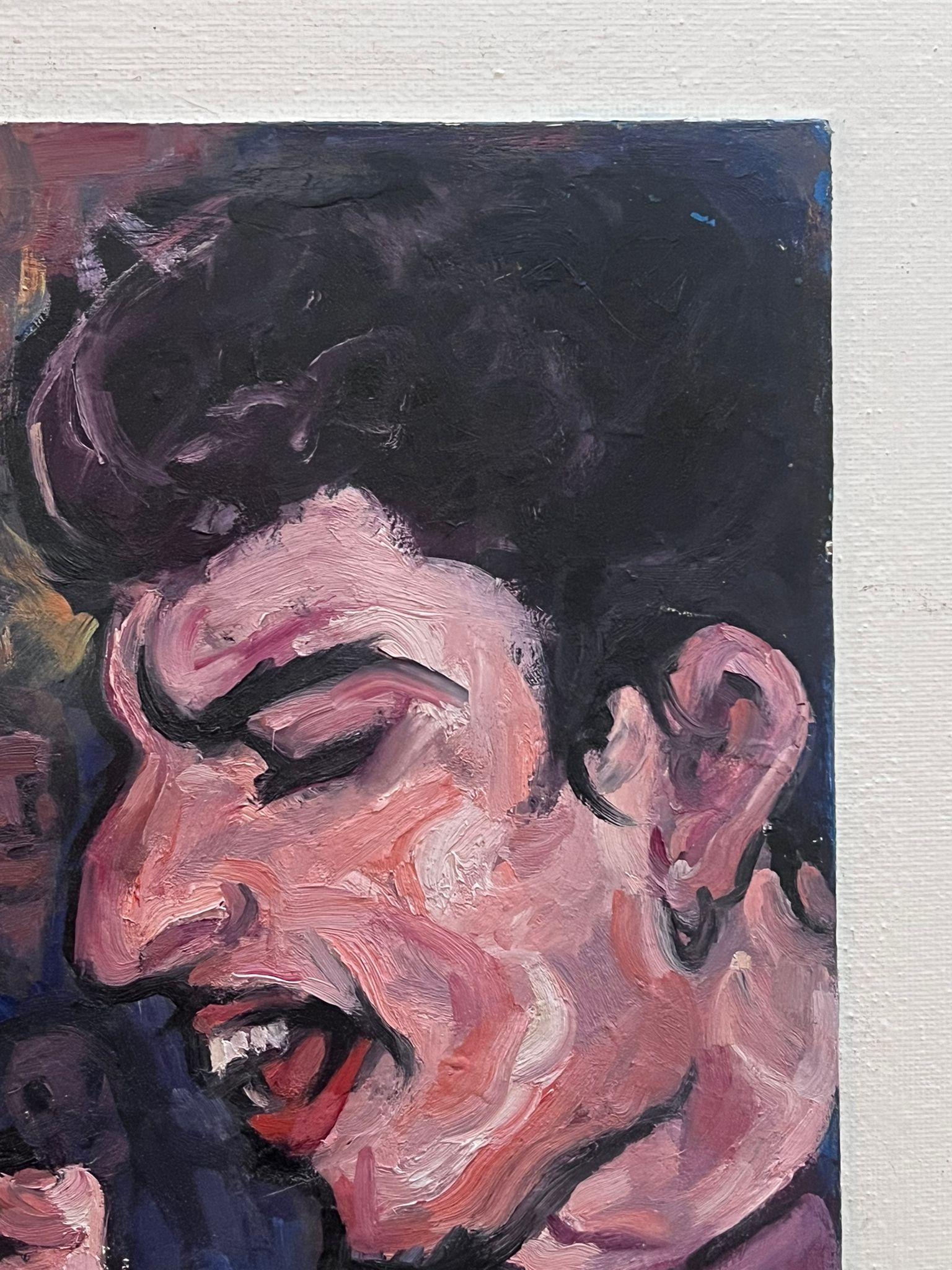 Freddie Mercury (Queen)
Französischer Künstler, 20. Jahrhundert
signiert Öl auf Karton auf Karton geklebt
Gesamtplatte: 28 x 22 Zoll
Brett: 18 x 13 Zoll
Provenienz: Privatsammlung, Paris
Zustand: leicht abgenutzt, aber in gutem und gesundem Zustand 