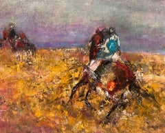 Racehorses Galloping in Burnt Orange Field Beautiful French Expressionist Oil