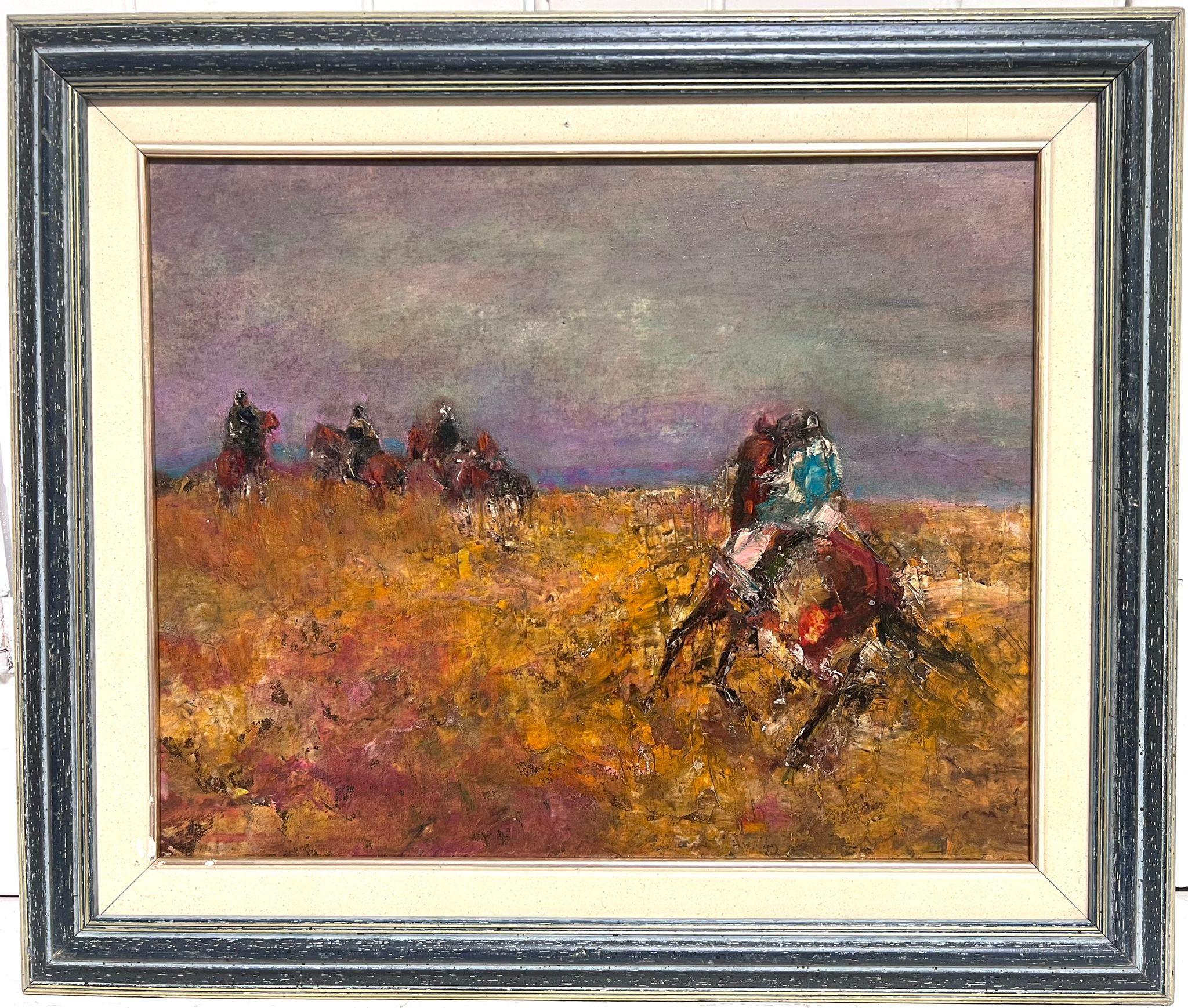 Rennpferde im Galopp in Burnt Orange Feld Schöne Französisch Expressionist Öl  (Expressionismus), Painting, von French School