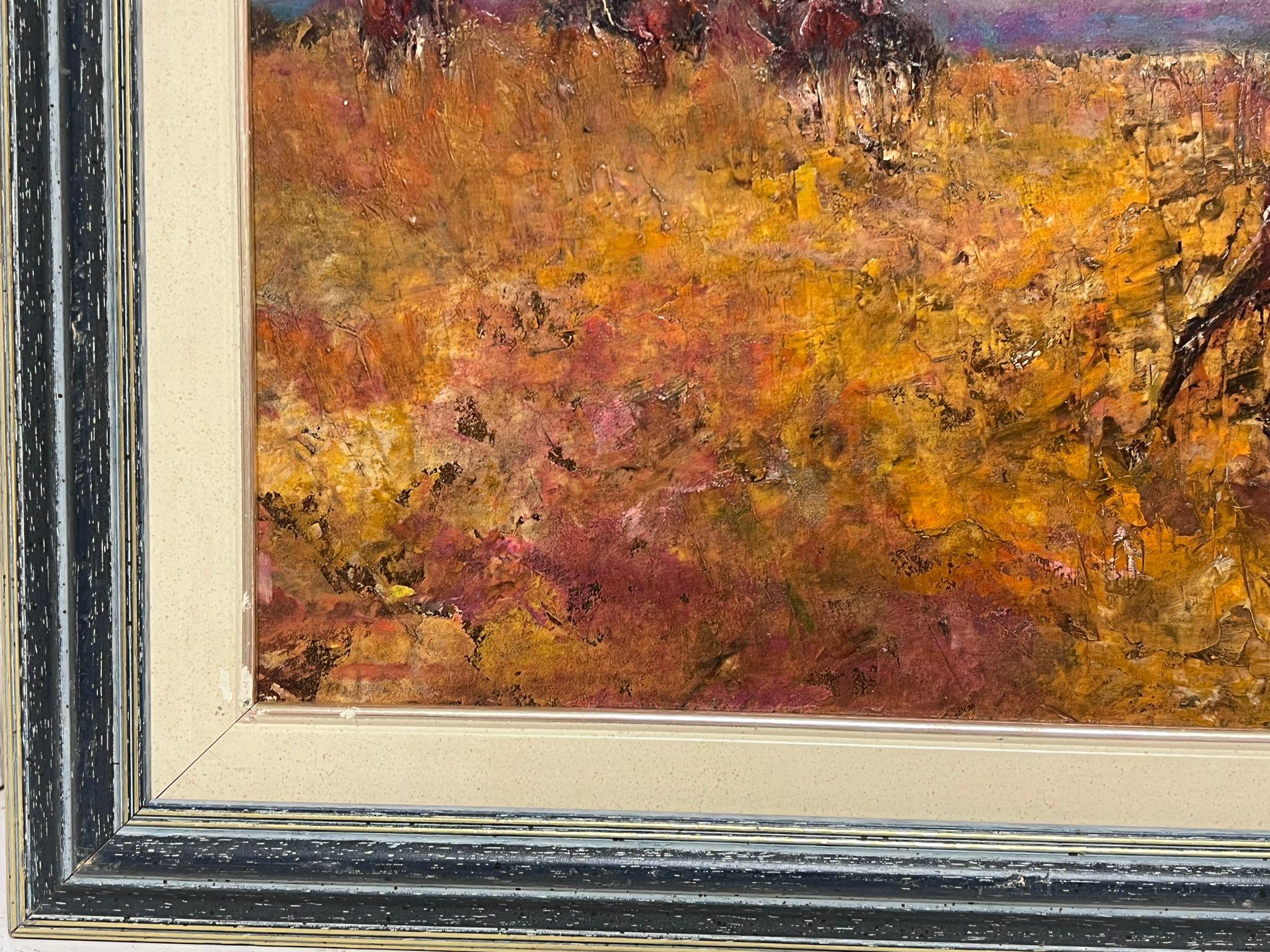 Cavalli da corsa al galoppo in un campo arancione bruciato Bellissimo olio espressionista francese - Landscape Painting Arancia di French School