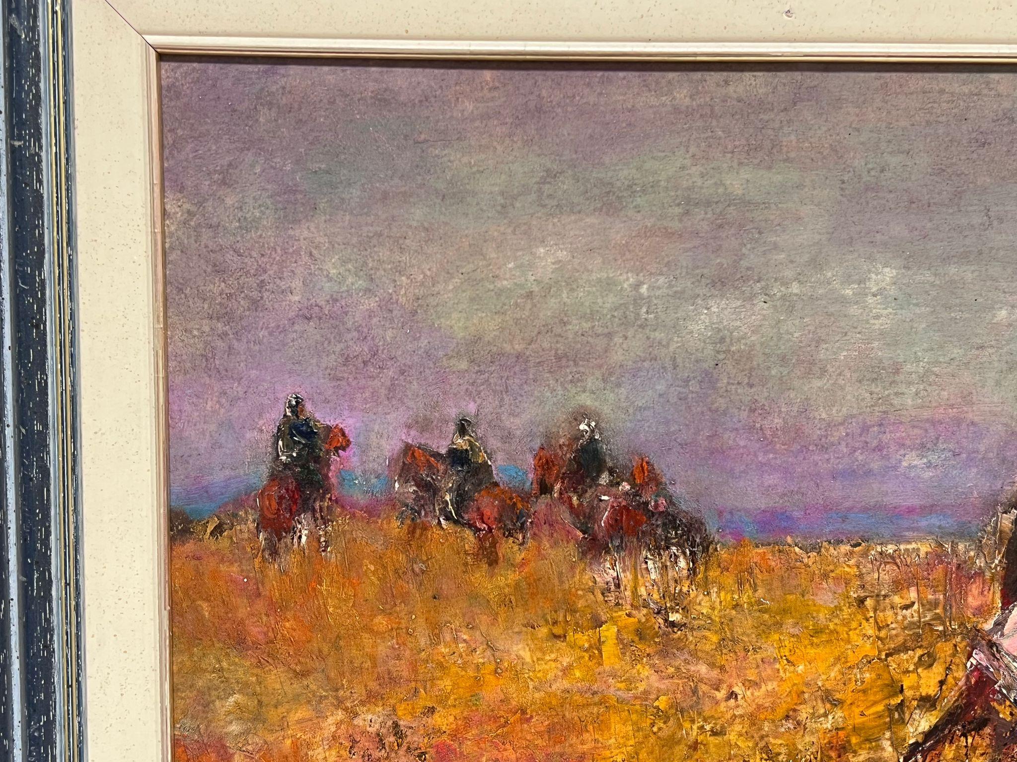Racehorses Galloping in Burnt Orange Field Beautiful French Expressionist Oil  For Sale 3
