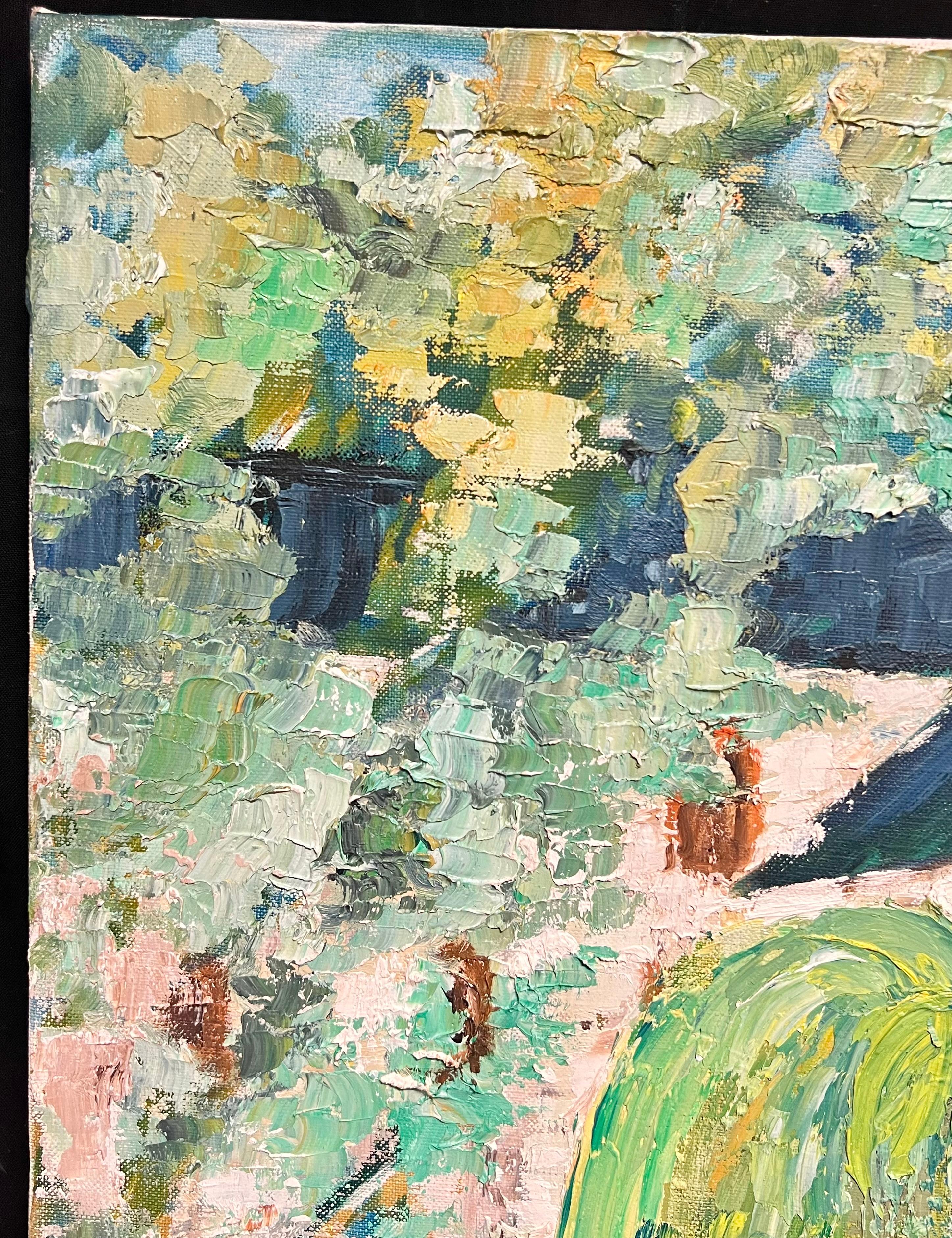 Cottage di charme sul fiume
Scuola francese, circa 1970
olio su tela, senza cornice
Tela: 24 x 29 pollici
Provenienza: collezione privata, Parigi
Condizioni: ottime condizioni

Descrizione:
Questo delizioso dipinto a olio impressionista raffigura un