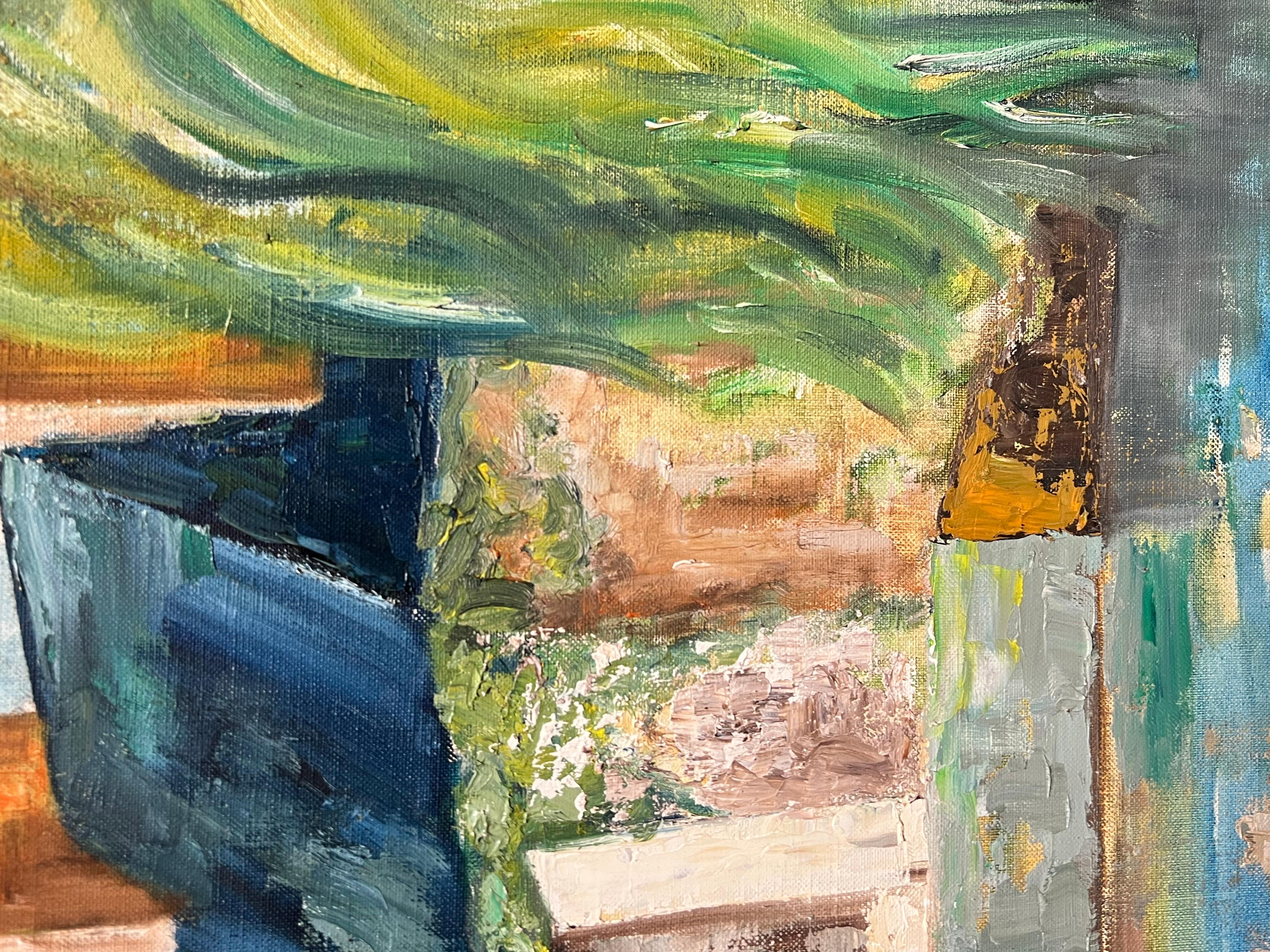 Riverside Cottages Grande dipinto a olio impressionista francese di un paesaggio acquatico in vendita 4
