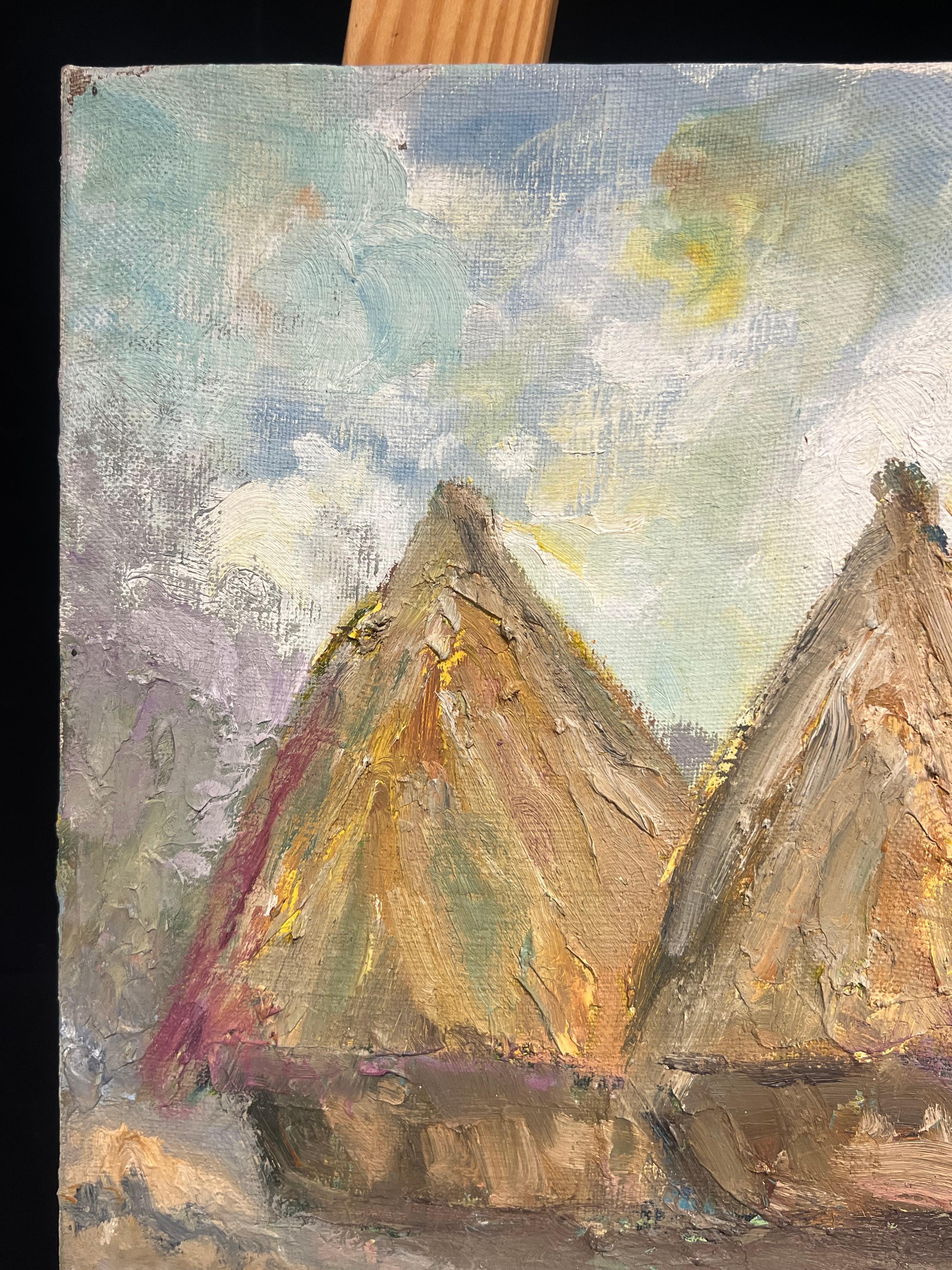 Rural French Post Impressionist Signed Oil Haystacks in Landscape For Sale 4