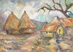 Rural French Post Impressionist Signed Oil Haystacks in Landscape
