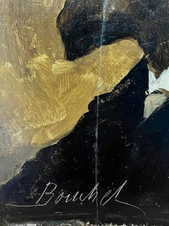 Signed French Impressionist Antique Oil Portrait of Man with Beard Paris Stamped