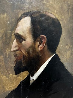 Firmato Antique French Impressionist Antique Oil Portrait of Man with Beard Paris Stamped