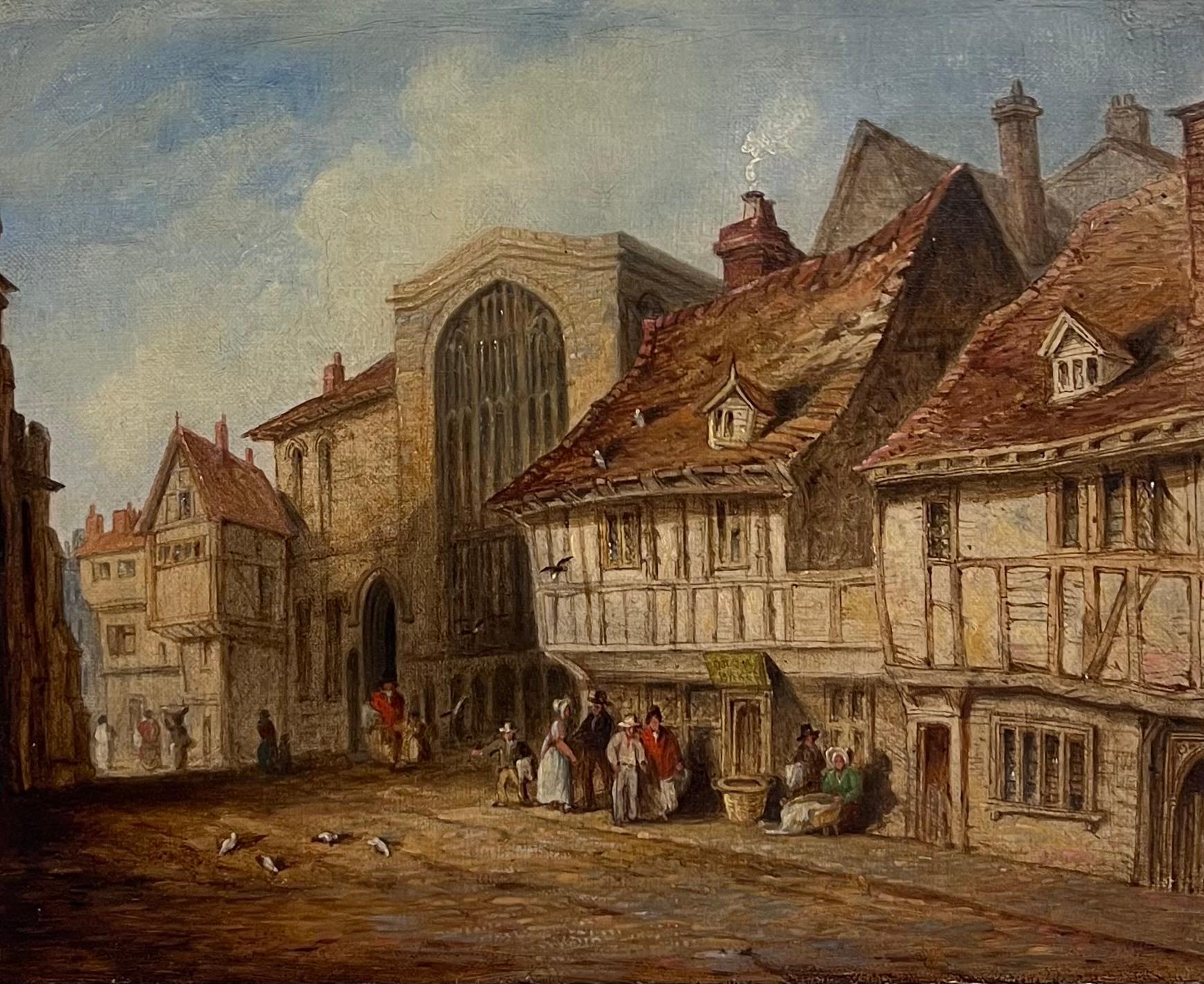 St. Margarets Hall Coventry England 1833 Original Antikes Ölgemälde – Painting von French School