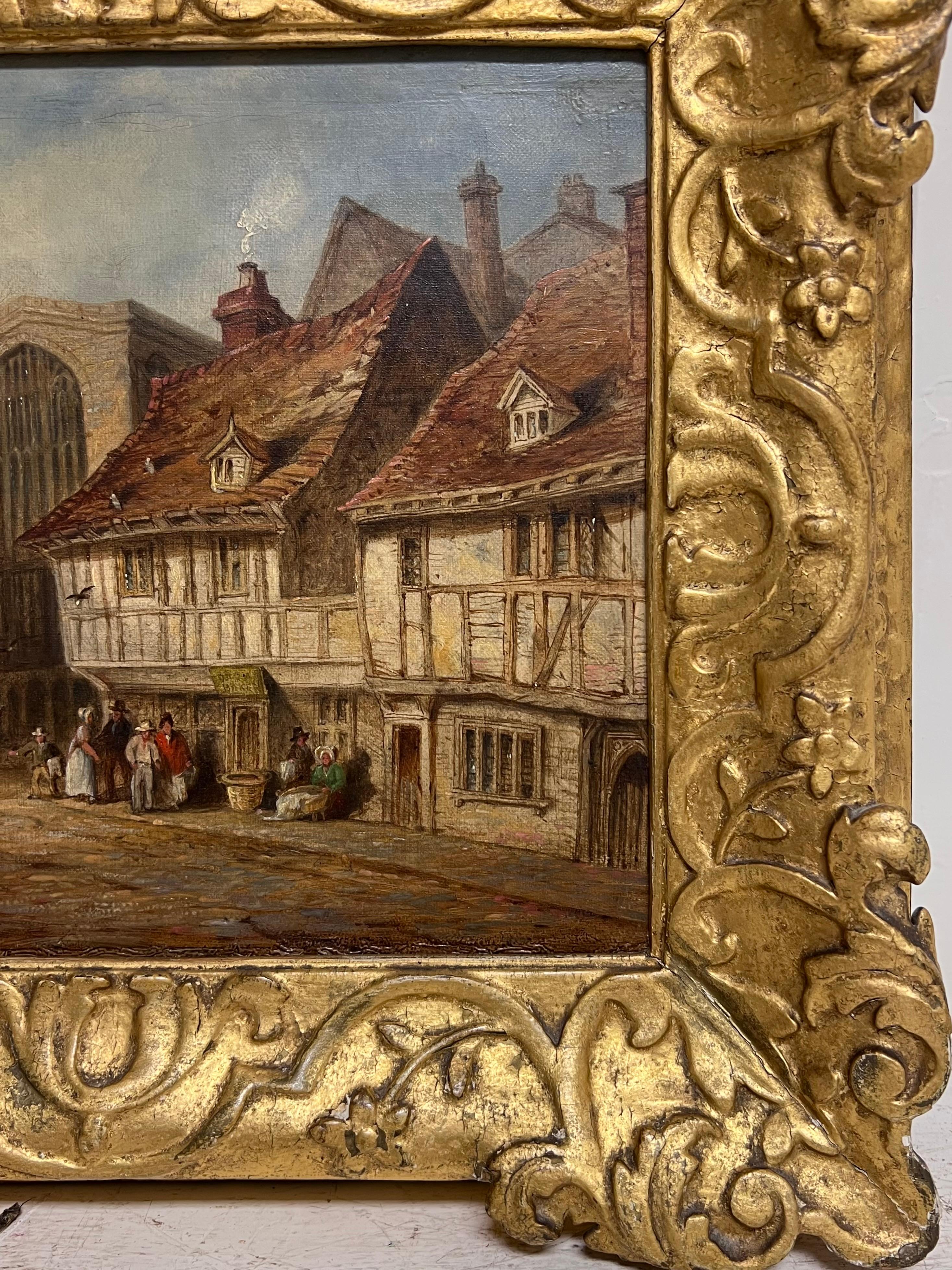 St. Margarets Hall Coventry England 1833 Original Antikes Ölgemälde (Braun), Landscape Painting, von French School
