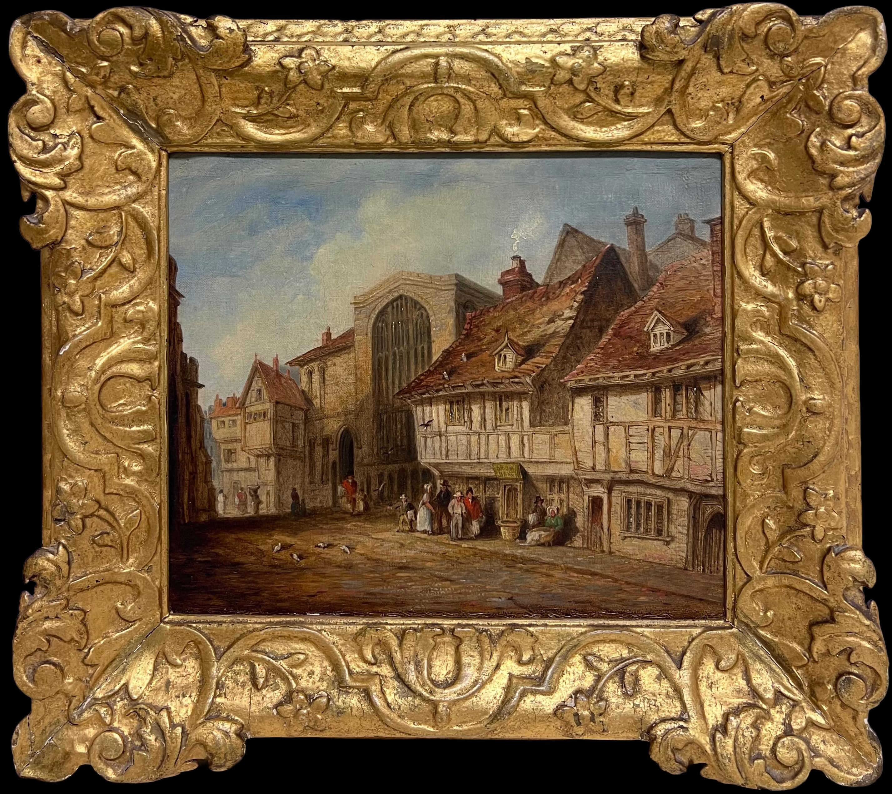French School Landscape Painting – St. Margarets Hall Coventry England 1833 Original Antikes Ölgemälde