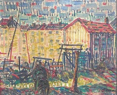 St Tropez 1950's French Signed Oil Modernist Expressionist Large Painting