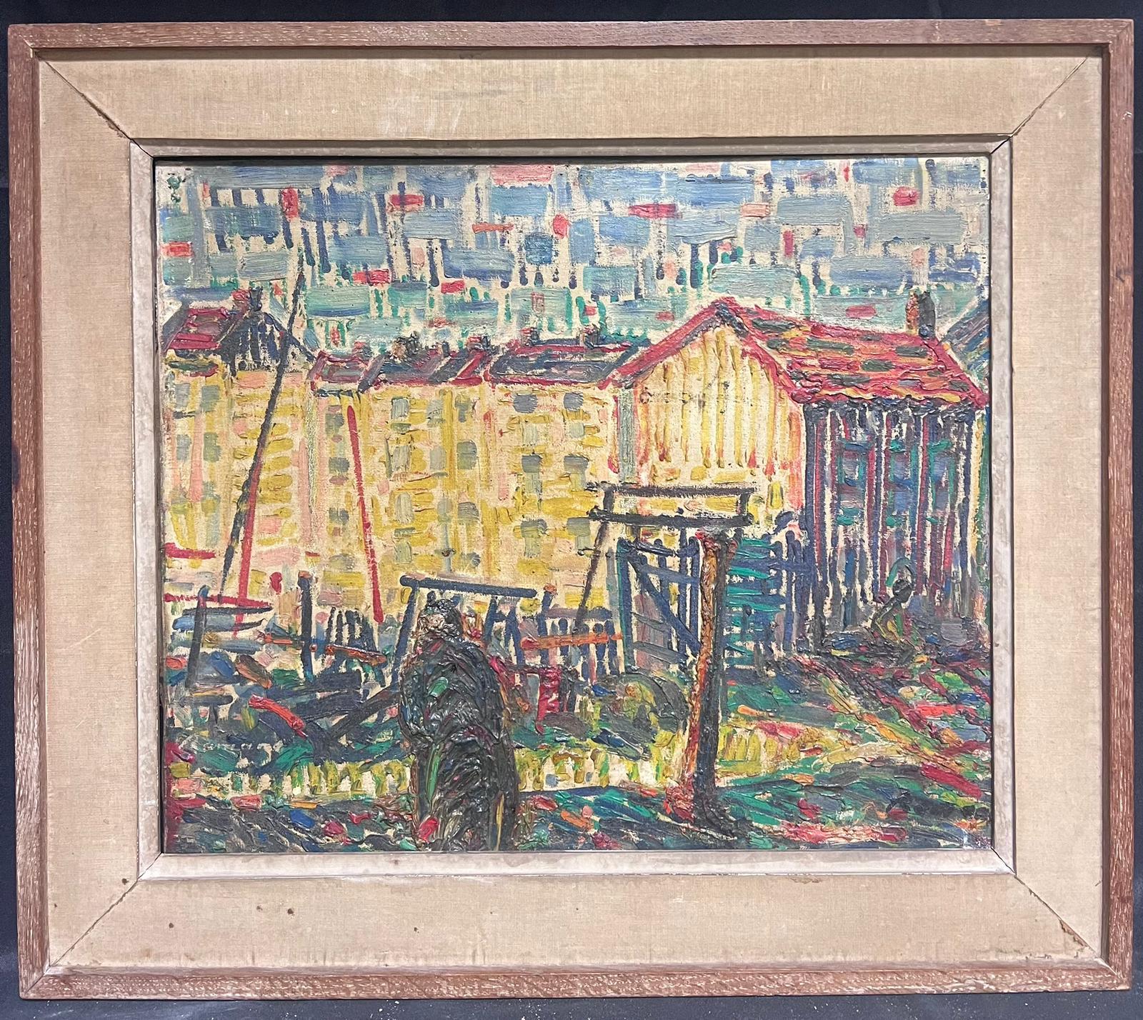 Grande peinture expressionniste moderniste de St Tropez des années 1950, signée - Moderne Painting par French School